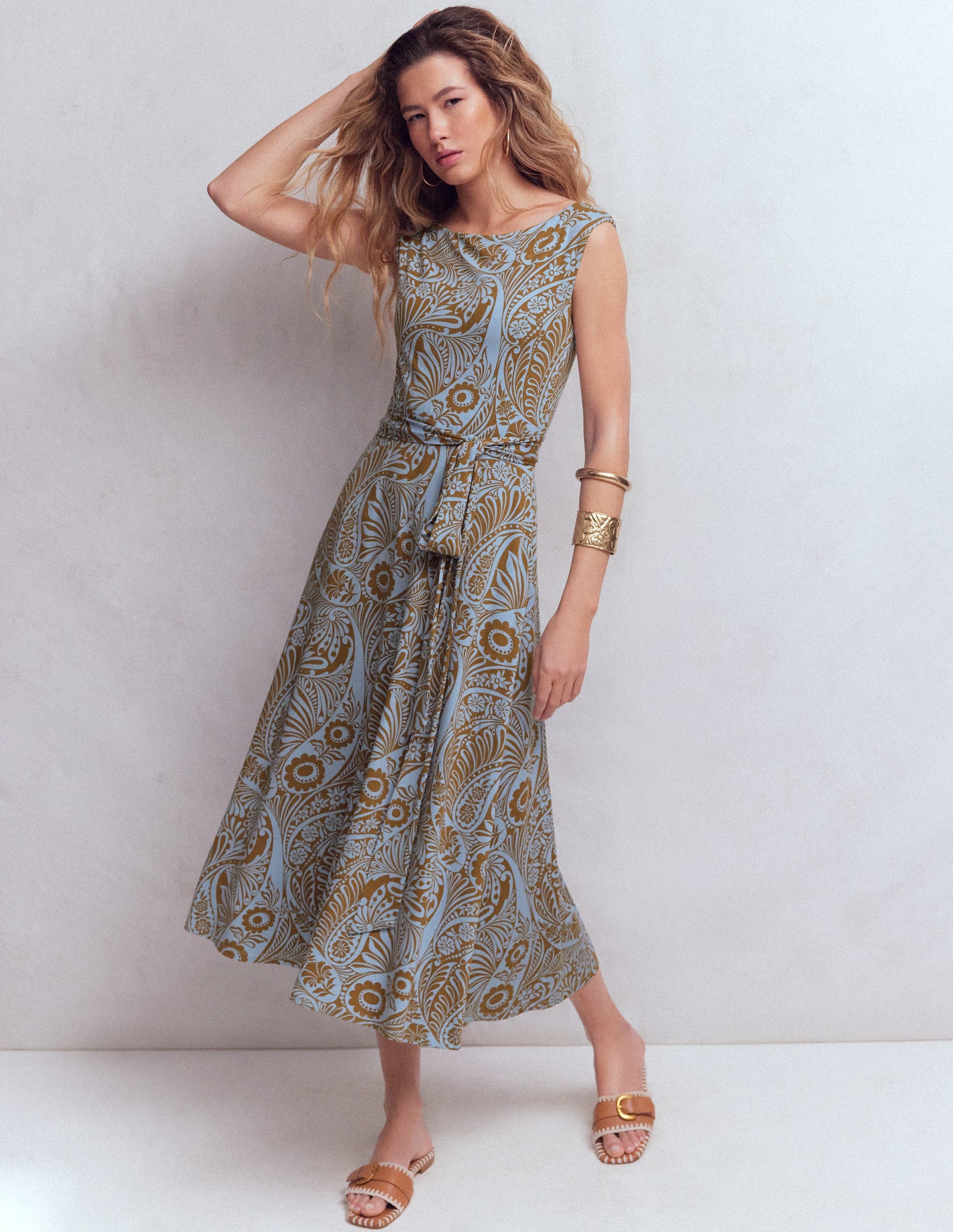 Tamsin Jersey Midi Dress-Blue, Enchanted Paisley-4