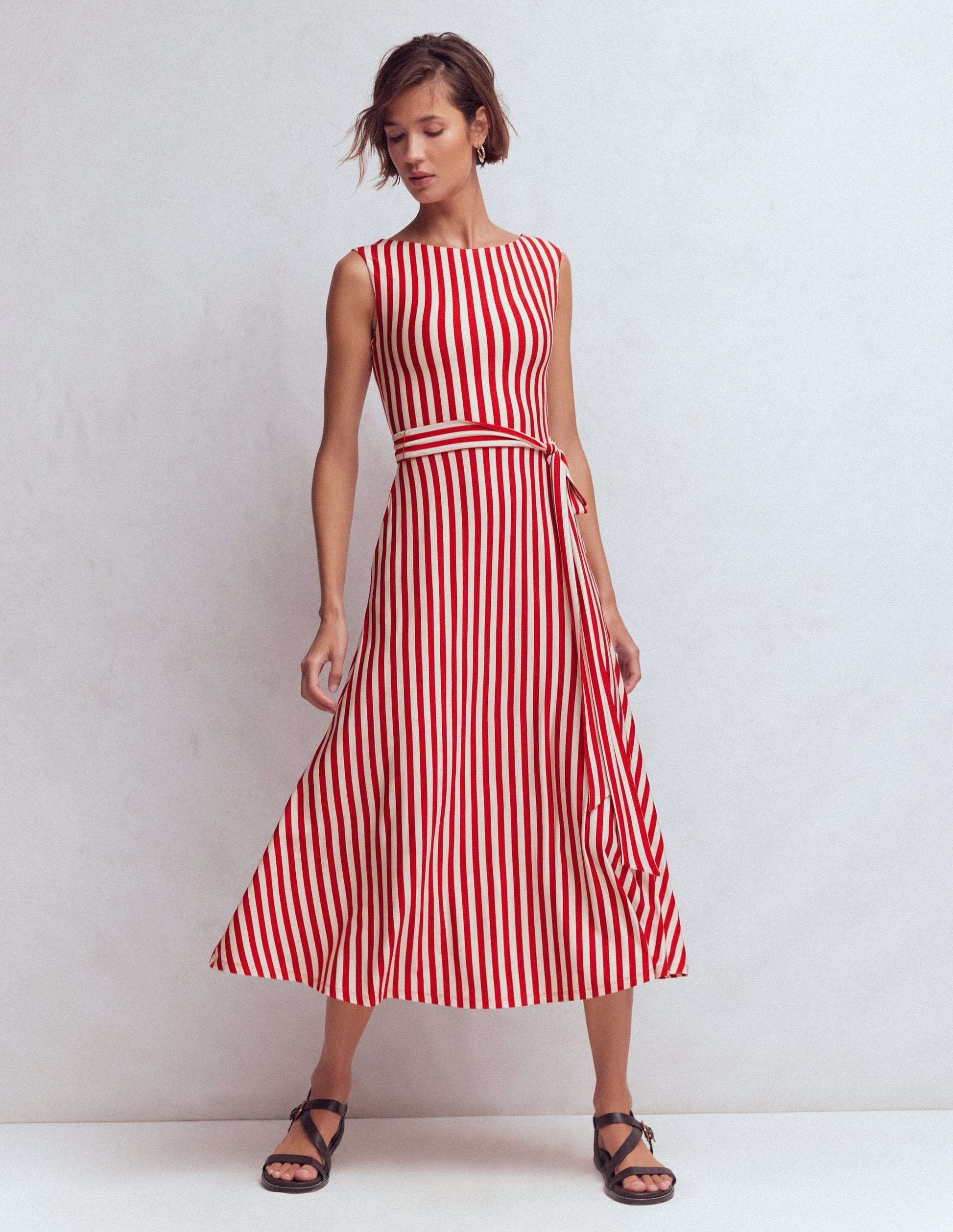 Tamsin Jersey Midi Dress-Merida Red and Ivory Stripe-1