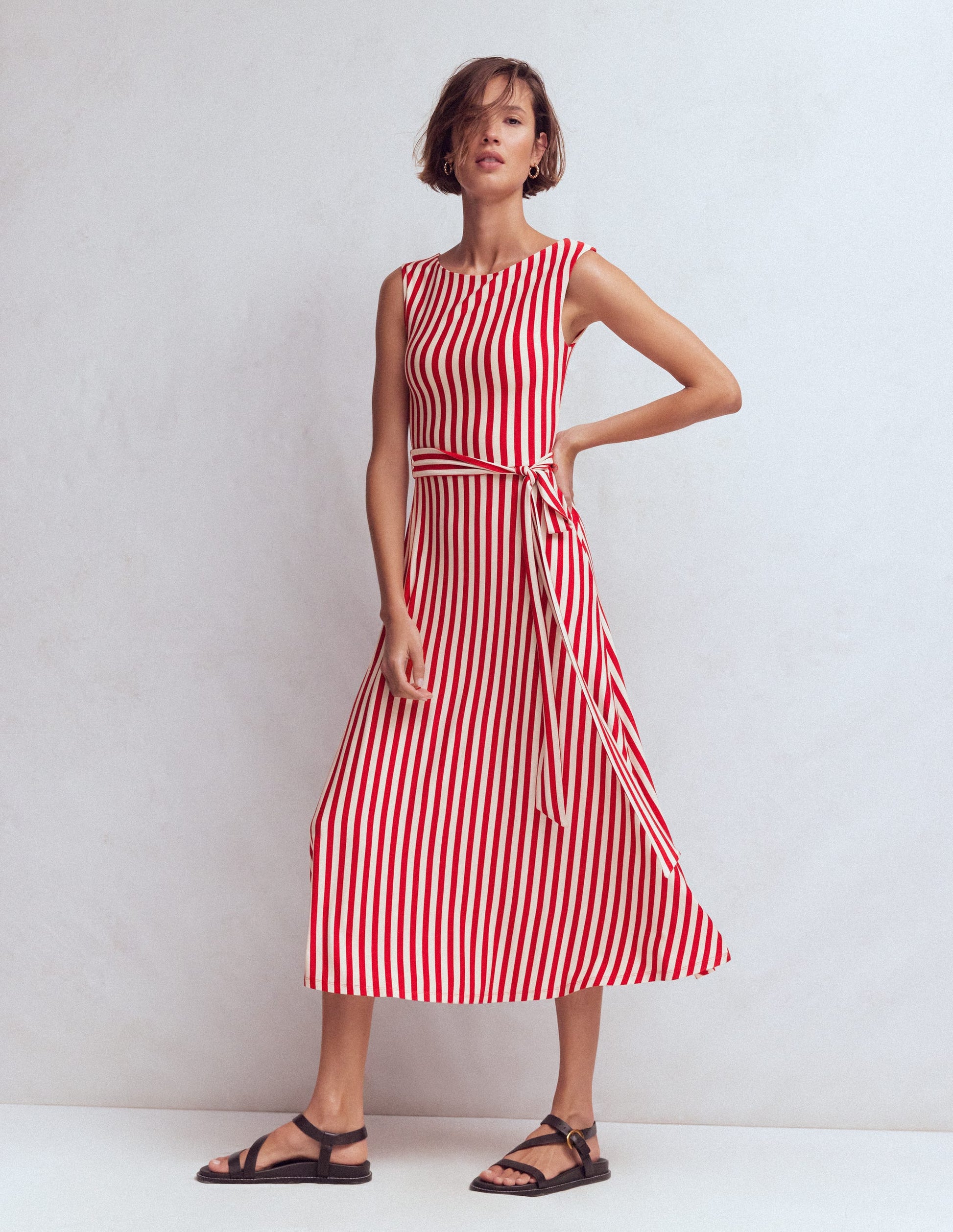 Tamsin Jersey Midi Dress-Merida Red and Ivory Stripe-4