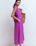 Alba Smocked Jersey Midi Dress-Damson