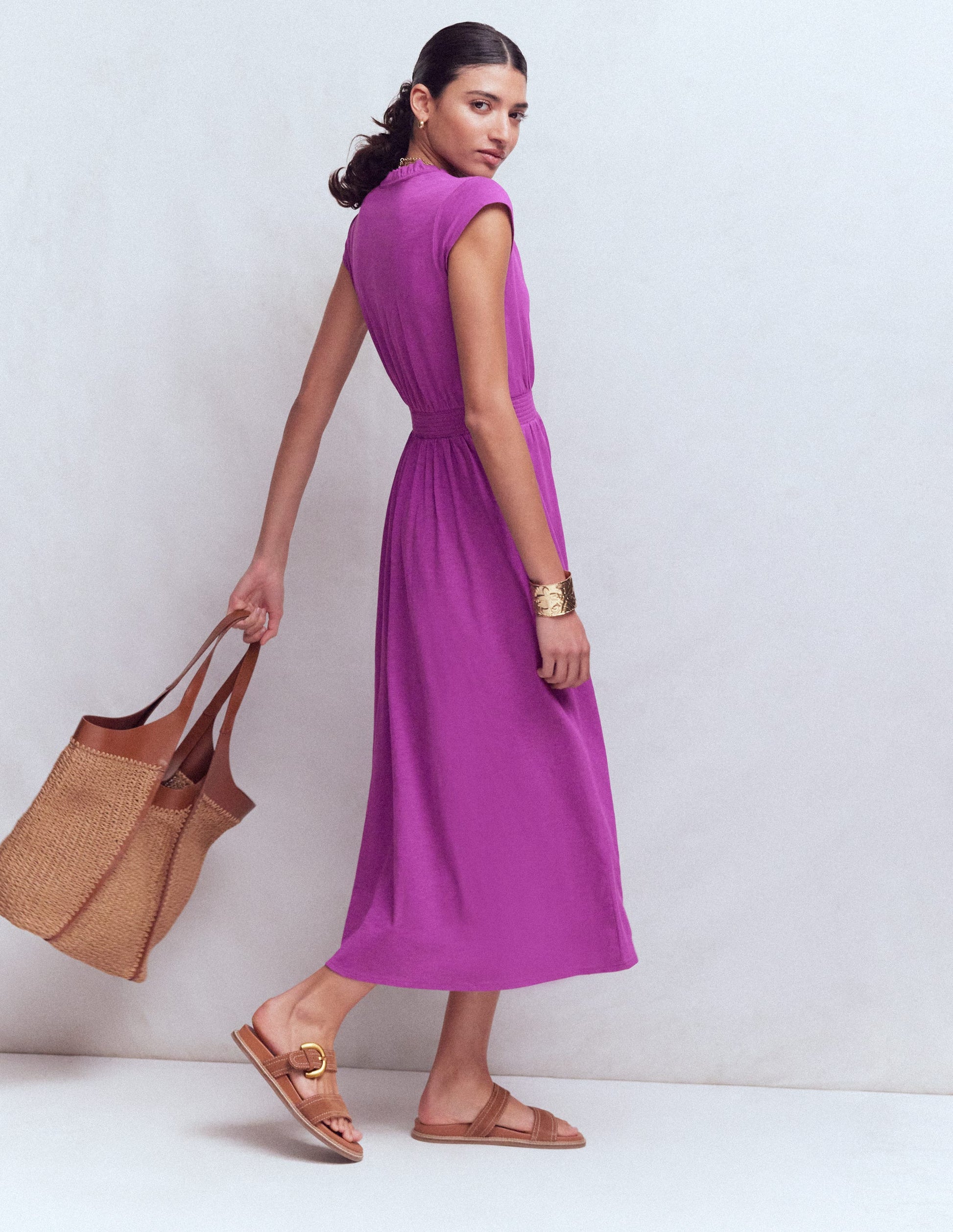 wayf dana smocked midi dress Boden Women's Alba Smocked Jersey Midi Dress in Purple
