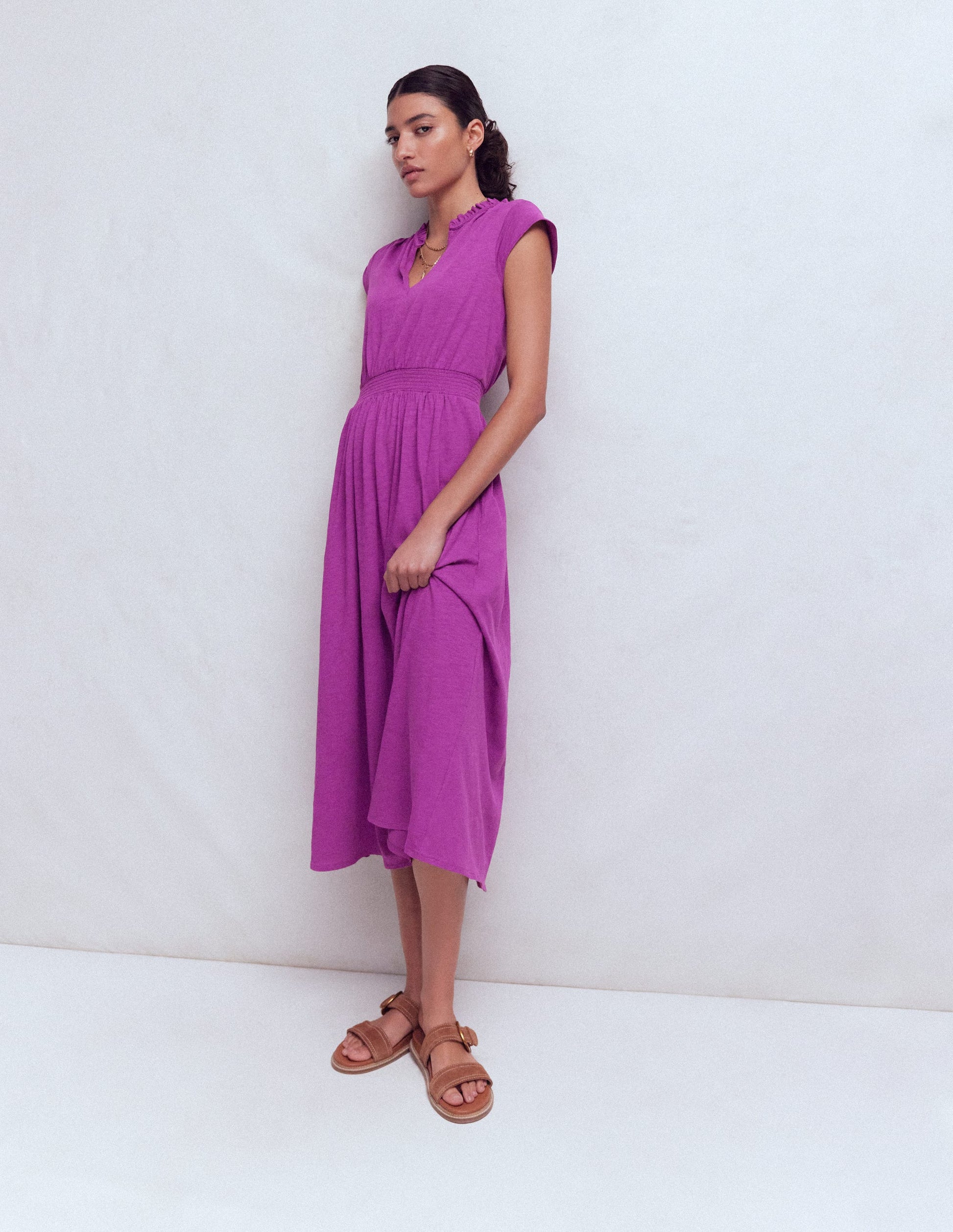 Boden Women's Alba Smocked Jersey Midi Dress in Purple | Size 4 Boden Women's Alba Smocked Jersey Midi Dress in Purple | Size 4