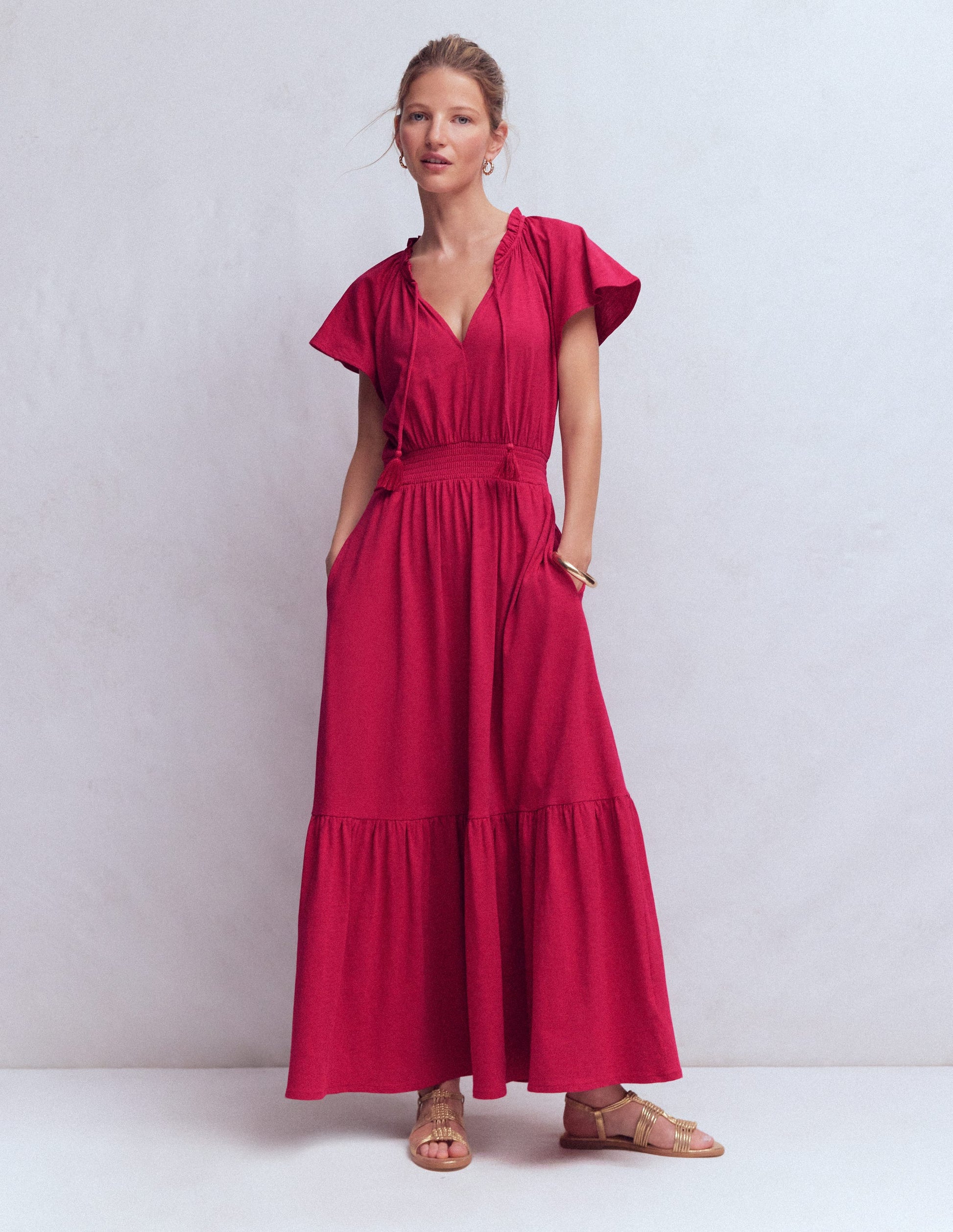 boden ruched tiered maxi dress Boden Ruched Tiered Maxi Dress
