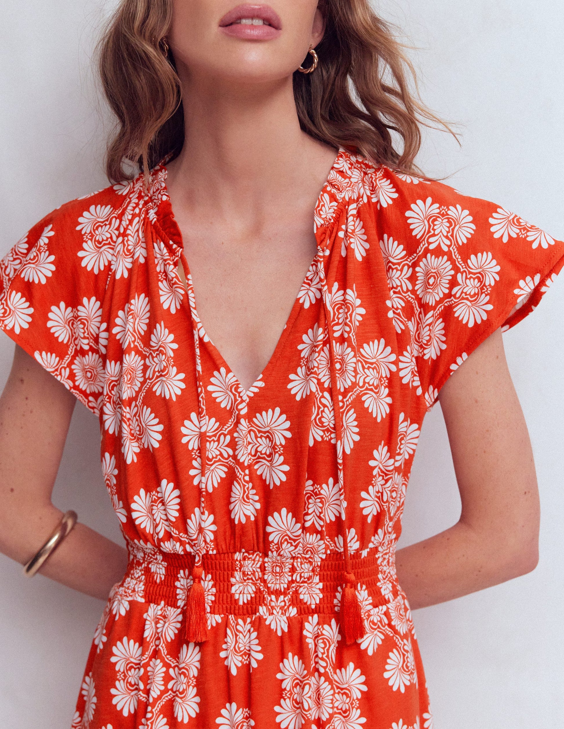 Boden Women's Tala Tiered Jersey Maxi Dress in Red