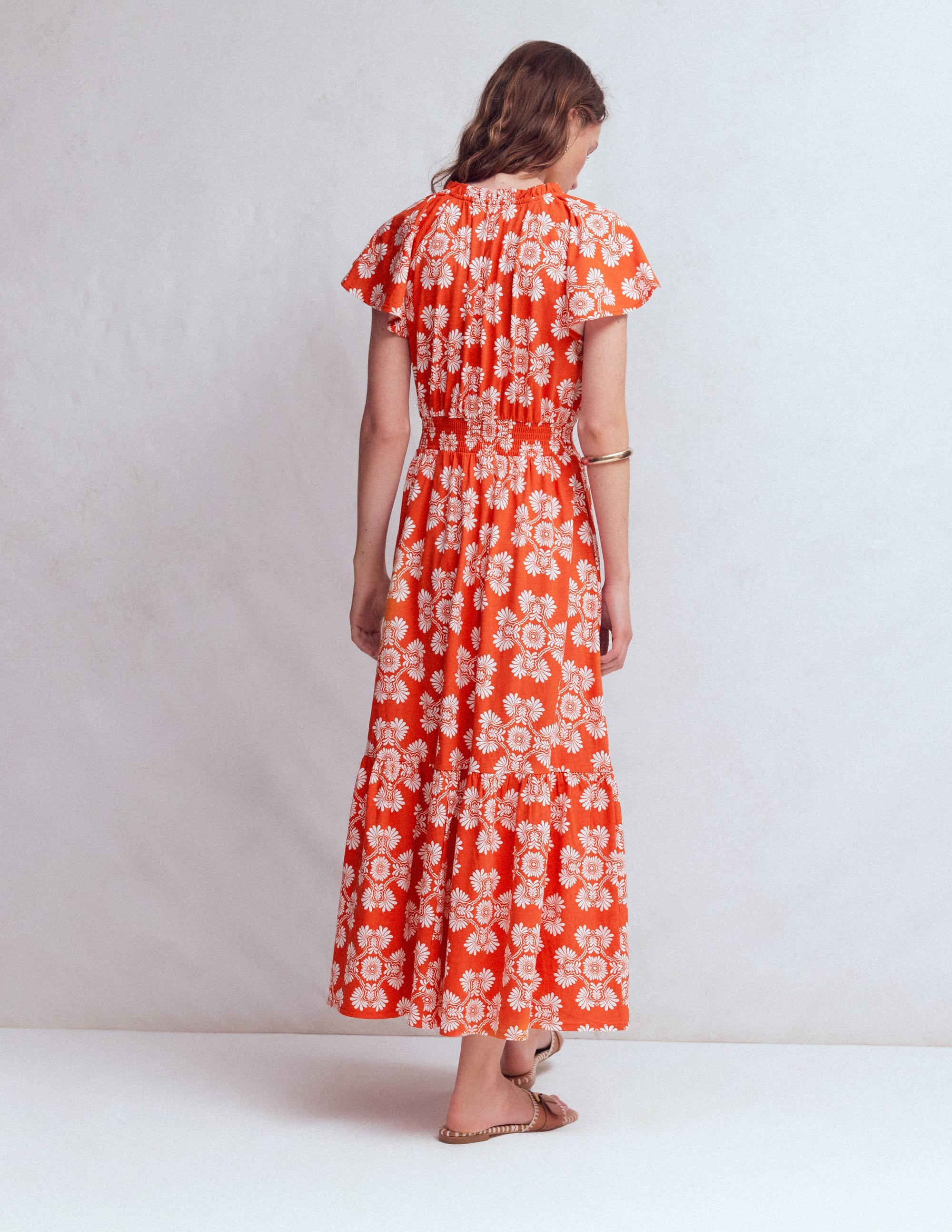 Tala Tiered Jersey Maxi Dress-Blood Orange, Botanical Charm - Image 3