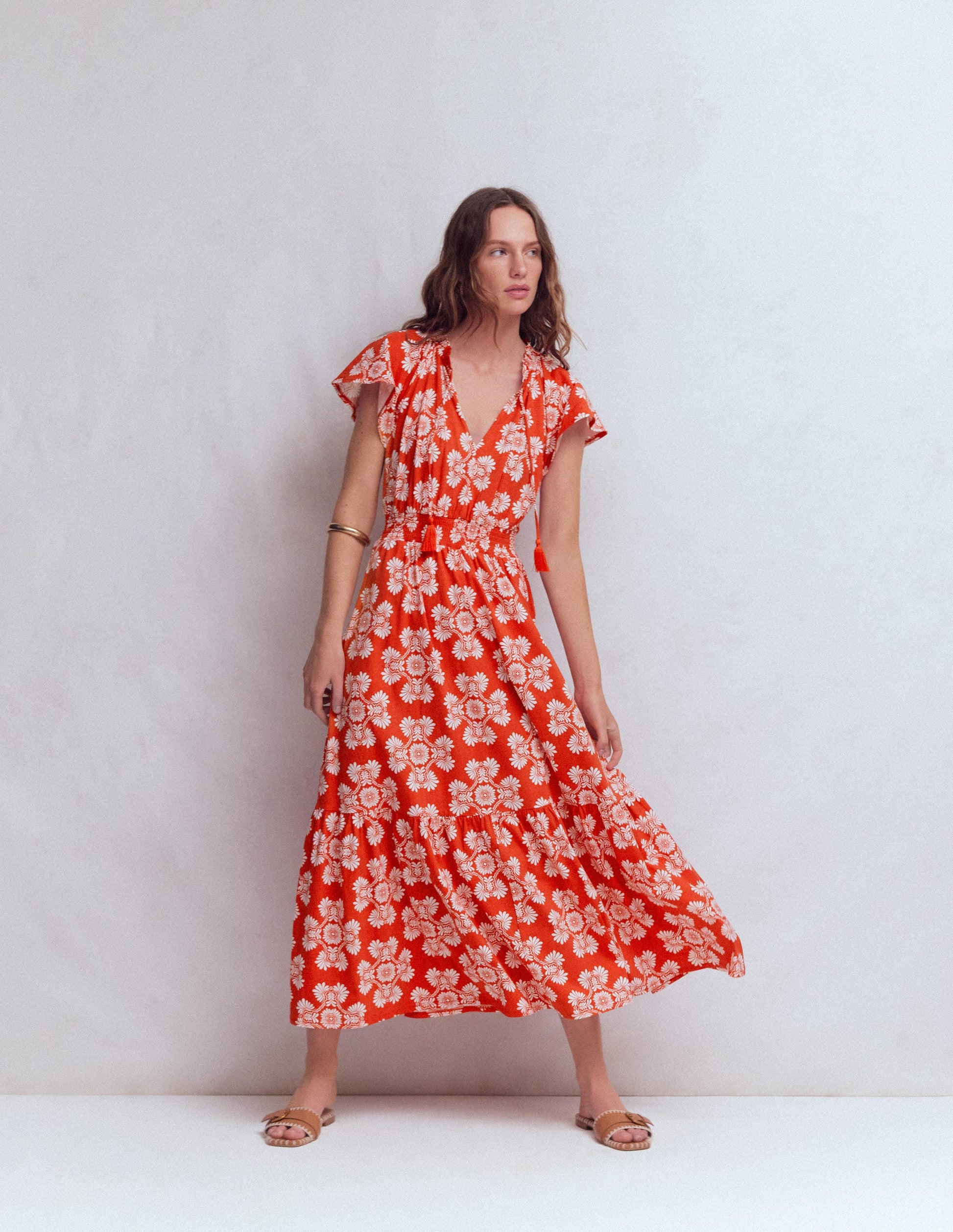 Boden Women's Tala Tiered Jersey Maxi Dress in Red