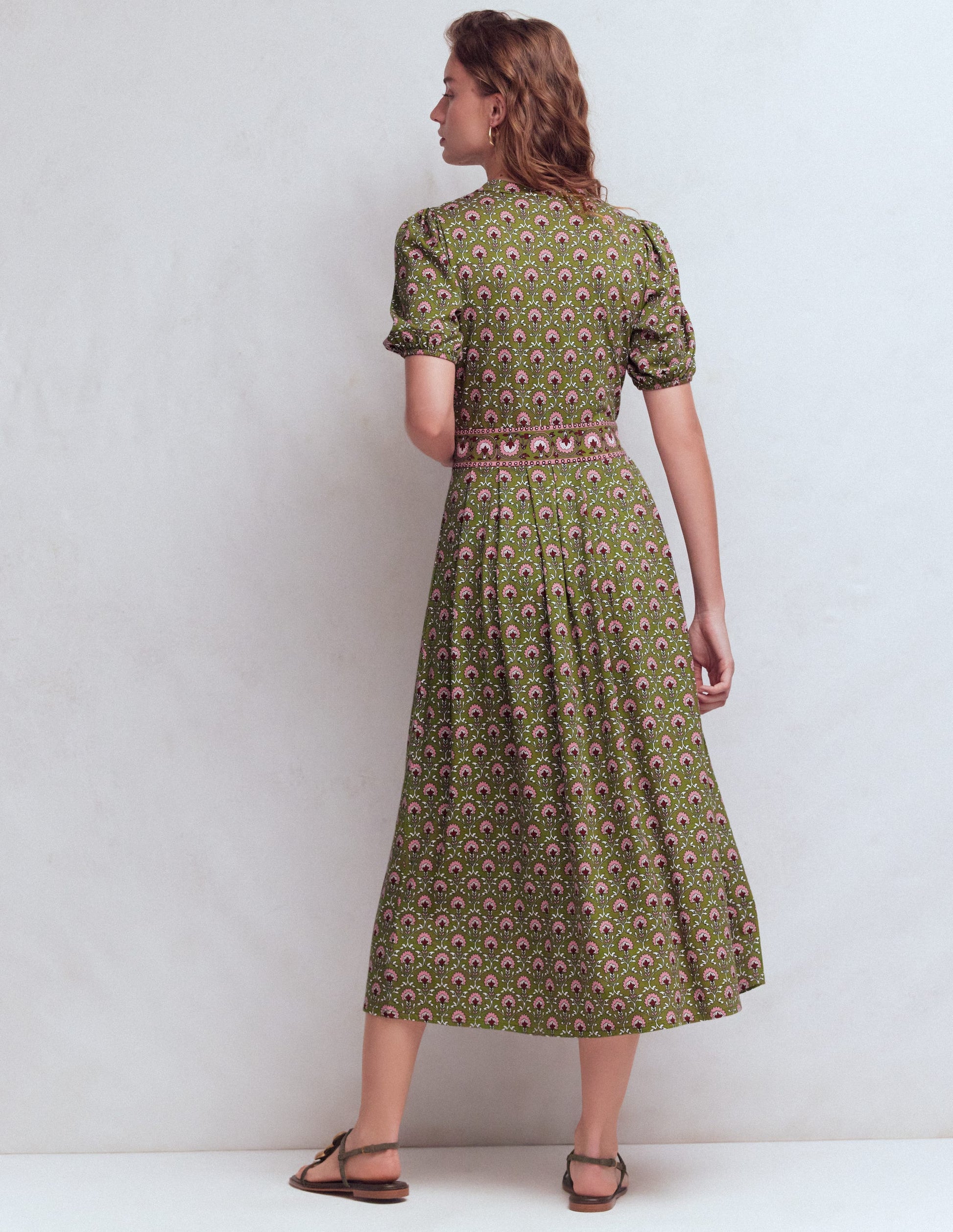 Boden Women's Amber Pleat Jersey Midi Dress in Green