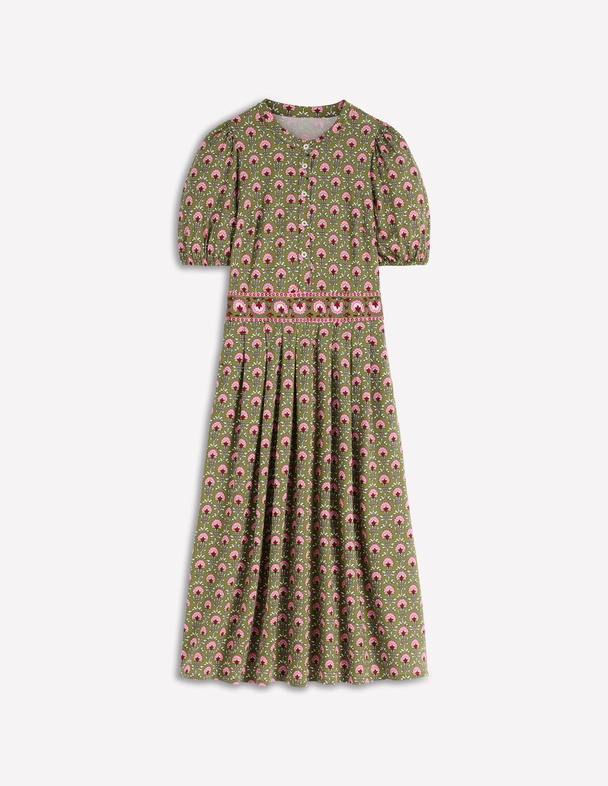 Boden Women's Amber Pleat Jersey Midi Dress in Green | Size 0