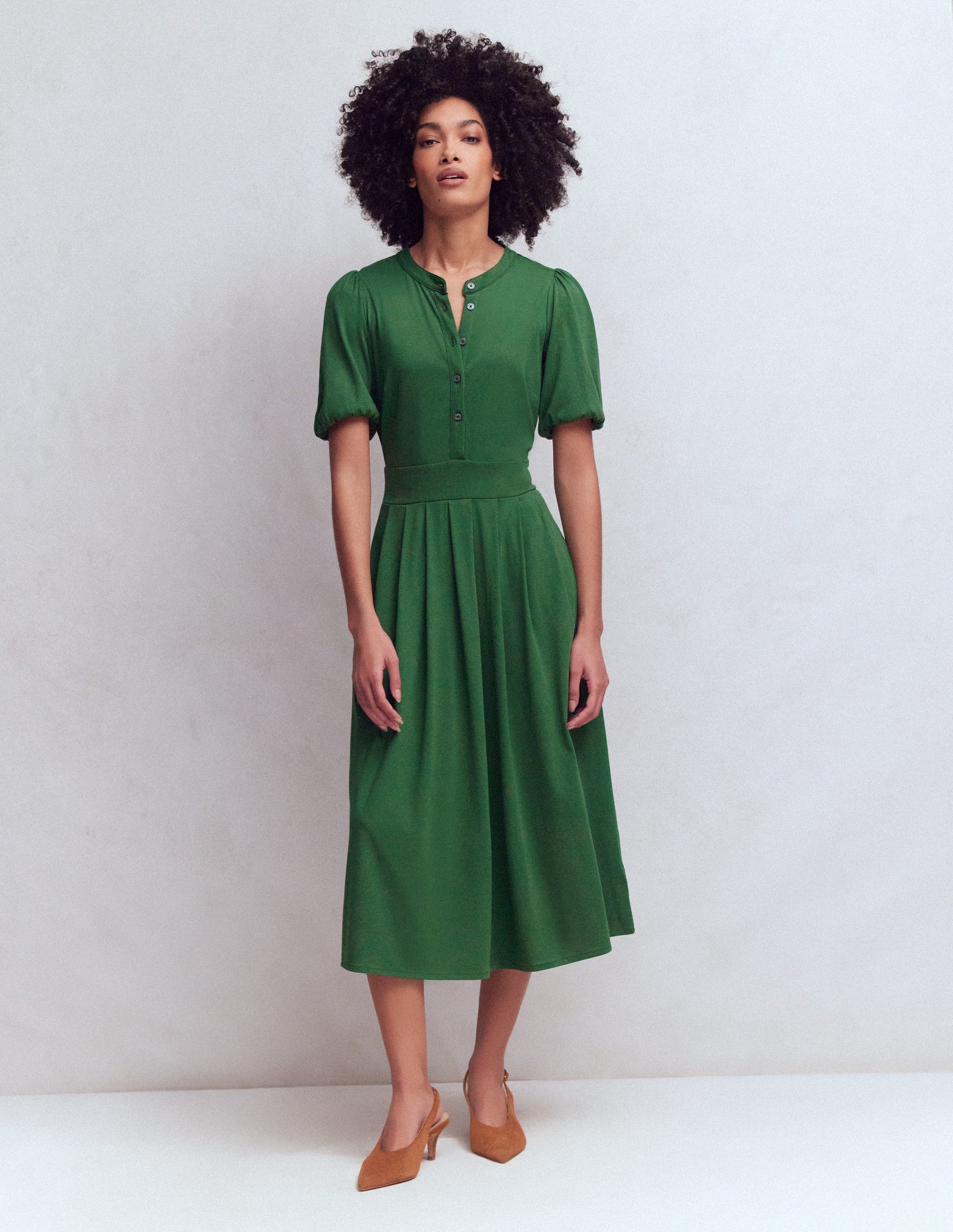 knee length dresses for ladies Amber Pleat Jersey Midi Dress-Hunter Green