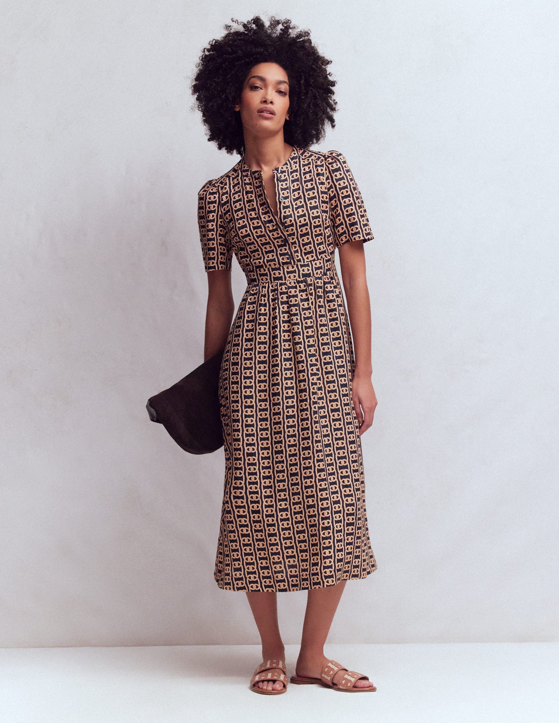 Boden Women's Ivy Placket Linen Midi Dress in Blue | Size 6 Boden Women's Ivy Placket Linen Midi Dress in Blue | Size 6