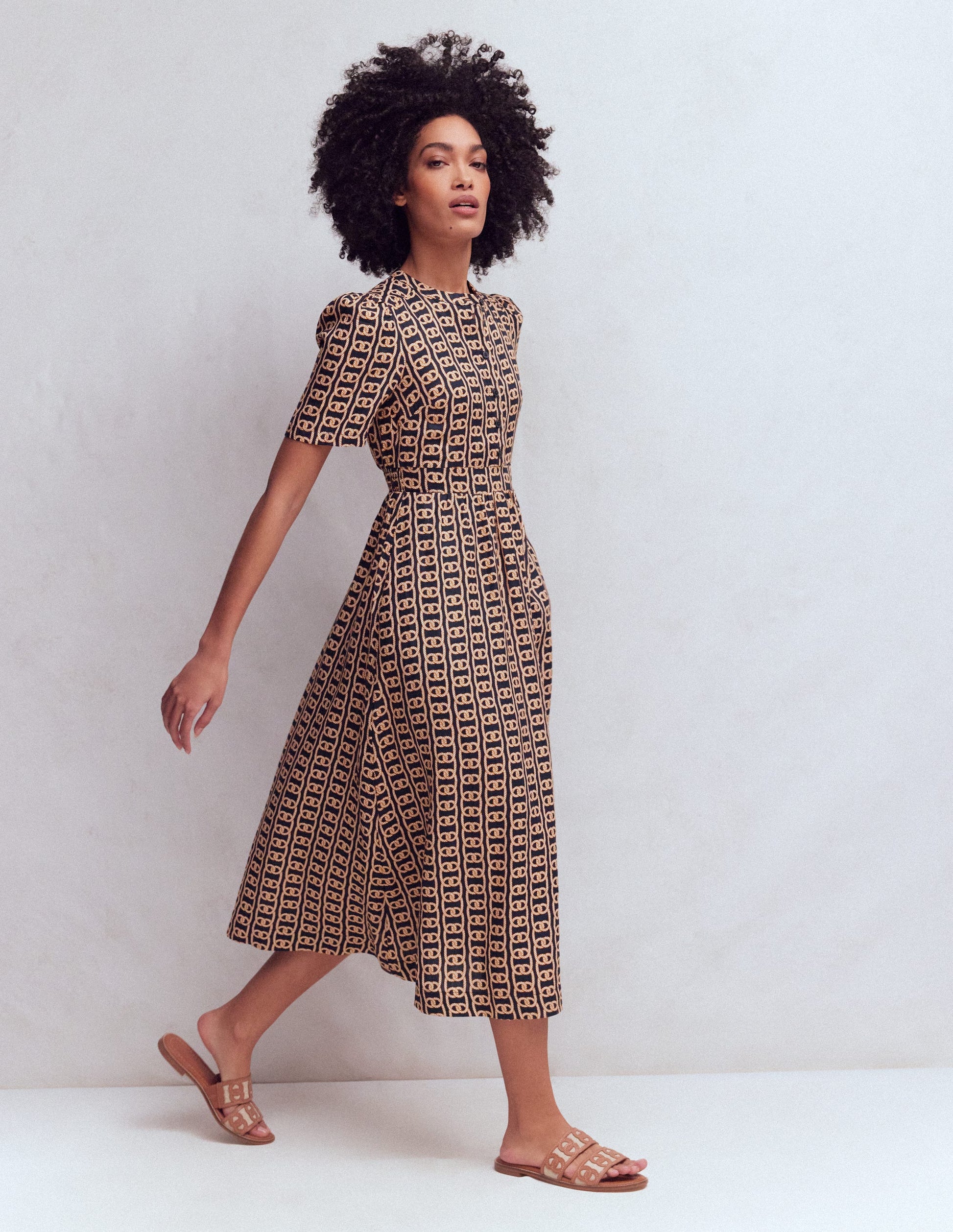 Boden Women's Ivy Placket Linen Midi Dress in Blue | Size 10 Boden Women's Ivy Placket Linen Midi Dress in Blue | Size 10