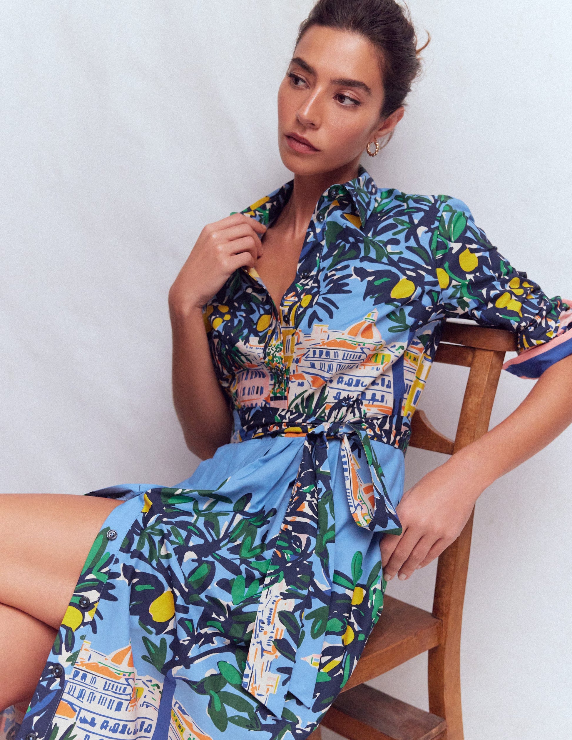 Alexa Cotton Midi Shirt Dress-Multi Balcony Scene Alexa Cotton Midi Shirt Dress-Multi Balcony Scene