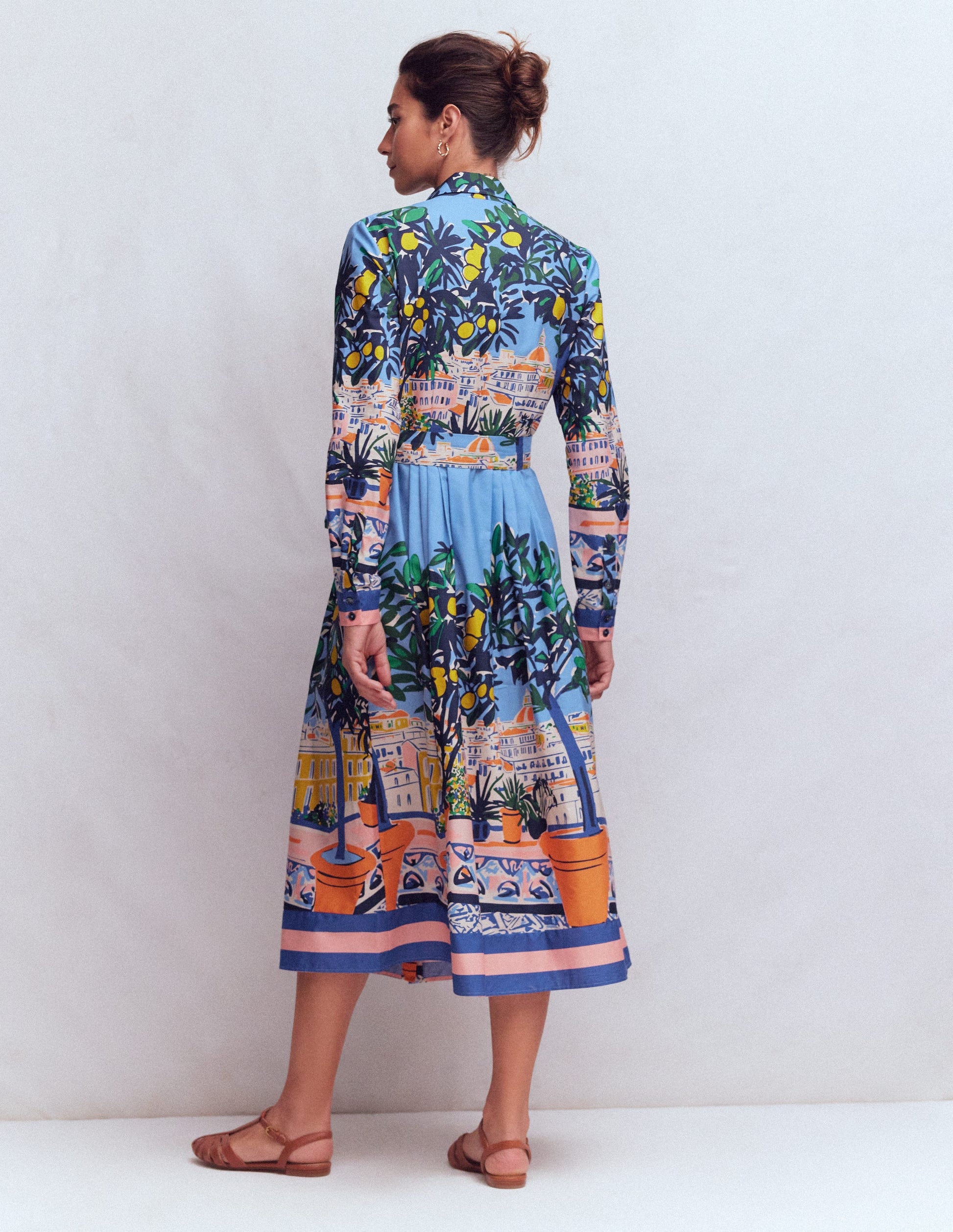Alexa Cotton Midi Shirt Dress-Multi Balcony Scene-3