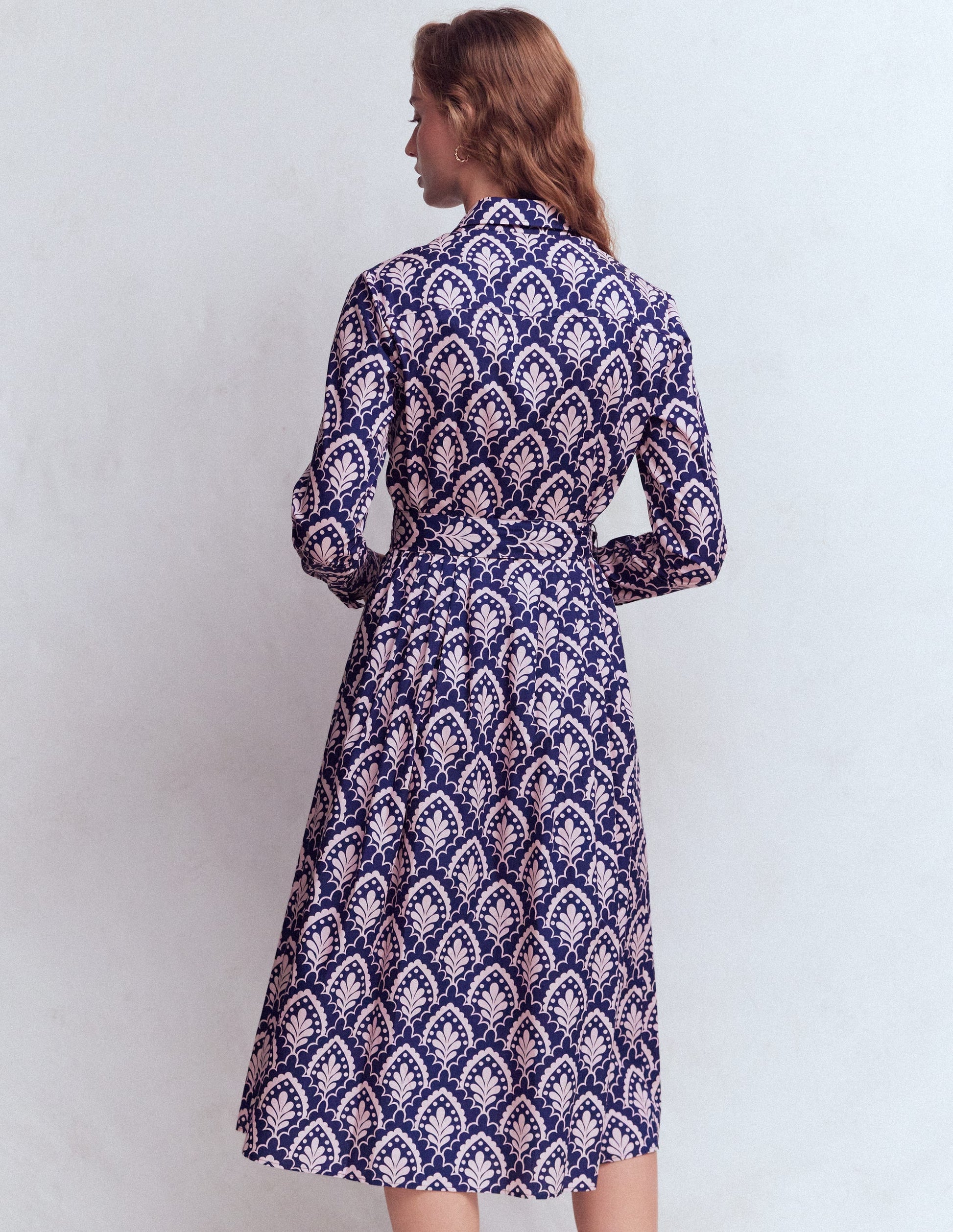 Alexa Cotton Midi Shirt Dress-Navy Petal Terrace-3