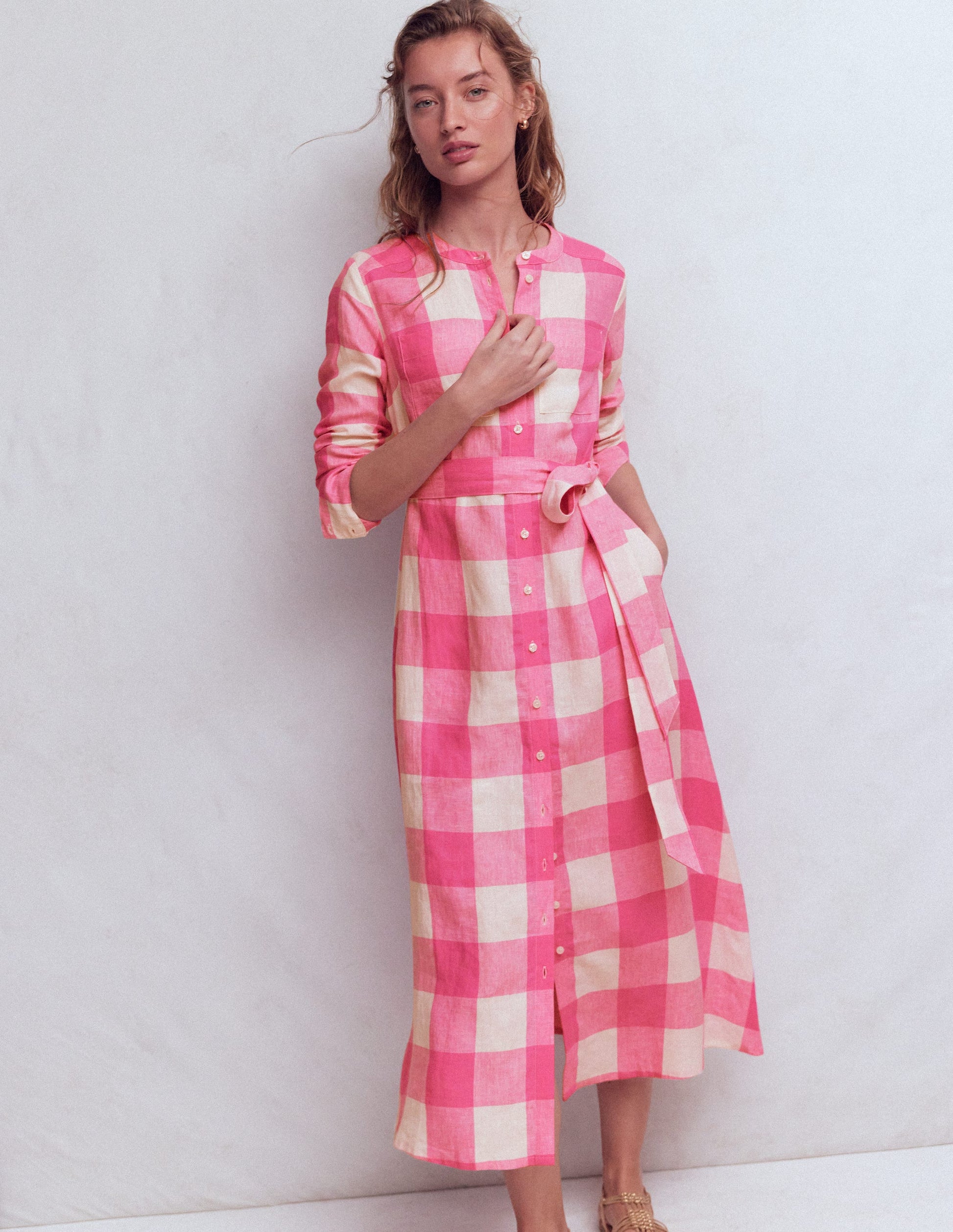 open lace back dress Peyton Gingham Active Mini Dress - Pink and White