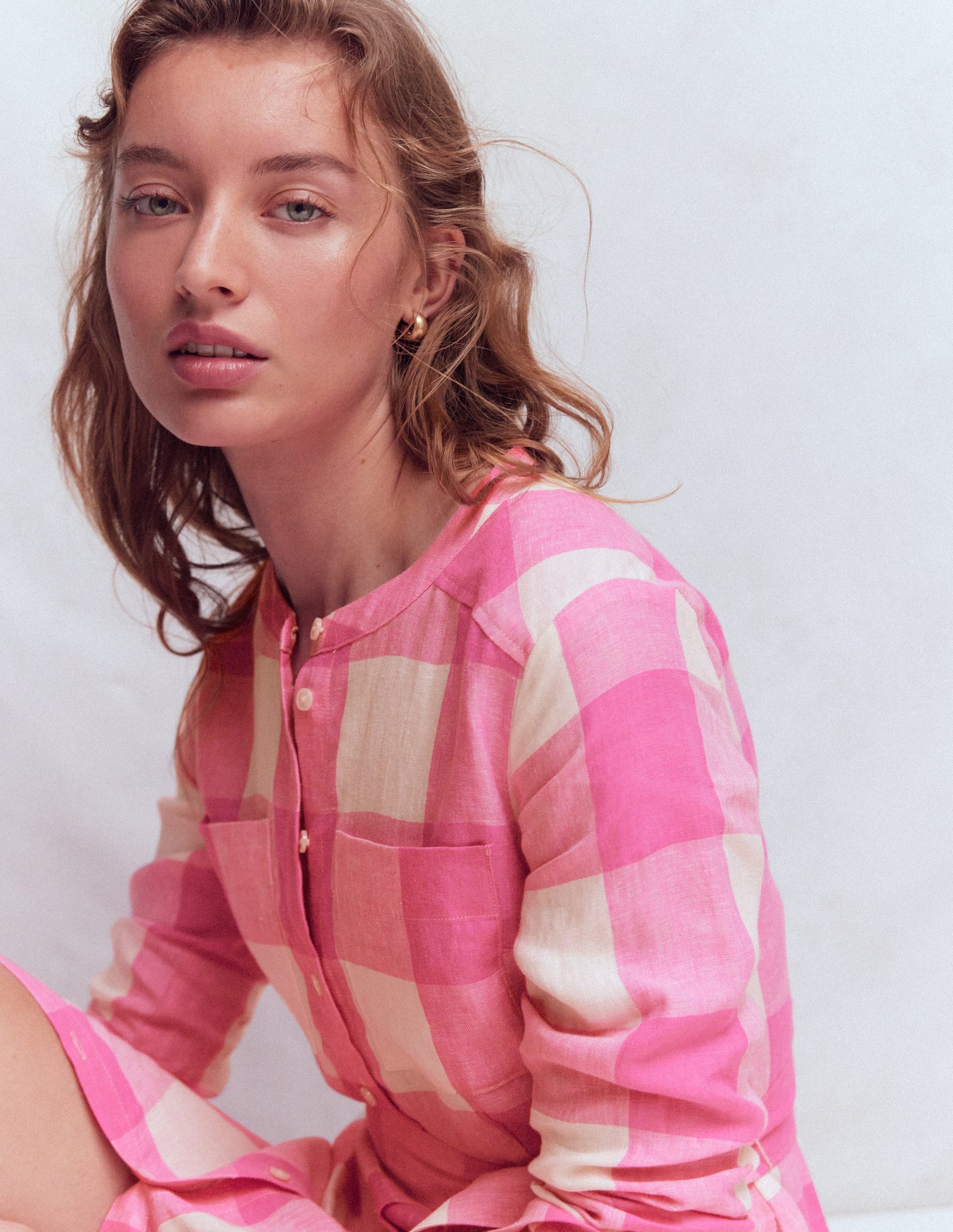 Mollie Linen Shirt Dress-Pink Punch Gingham