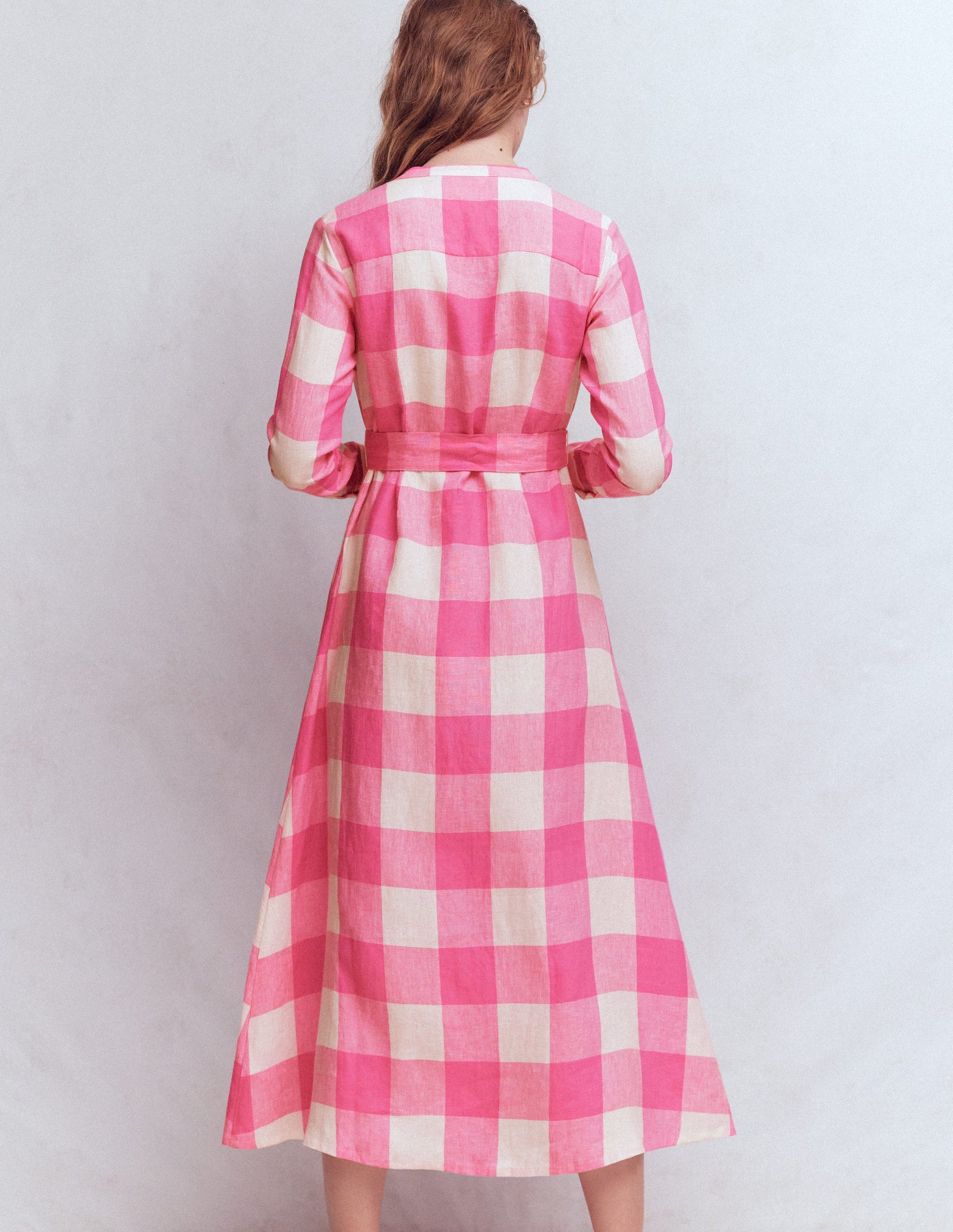 Mollie Linen Shirt Dress-Pink Punch Gingham