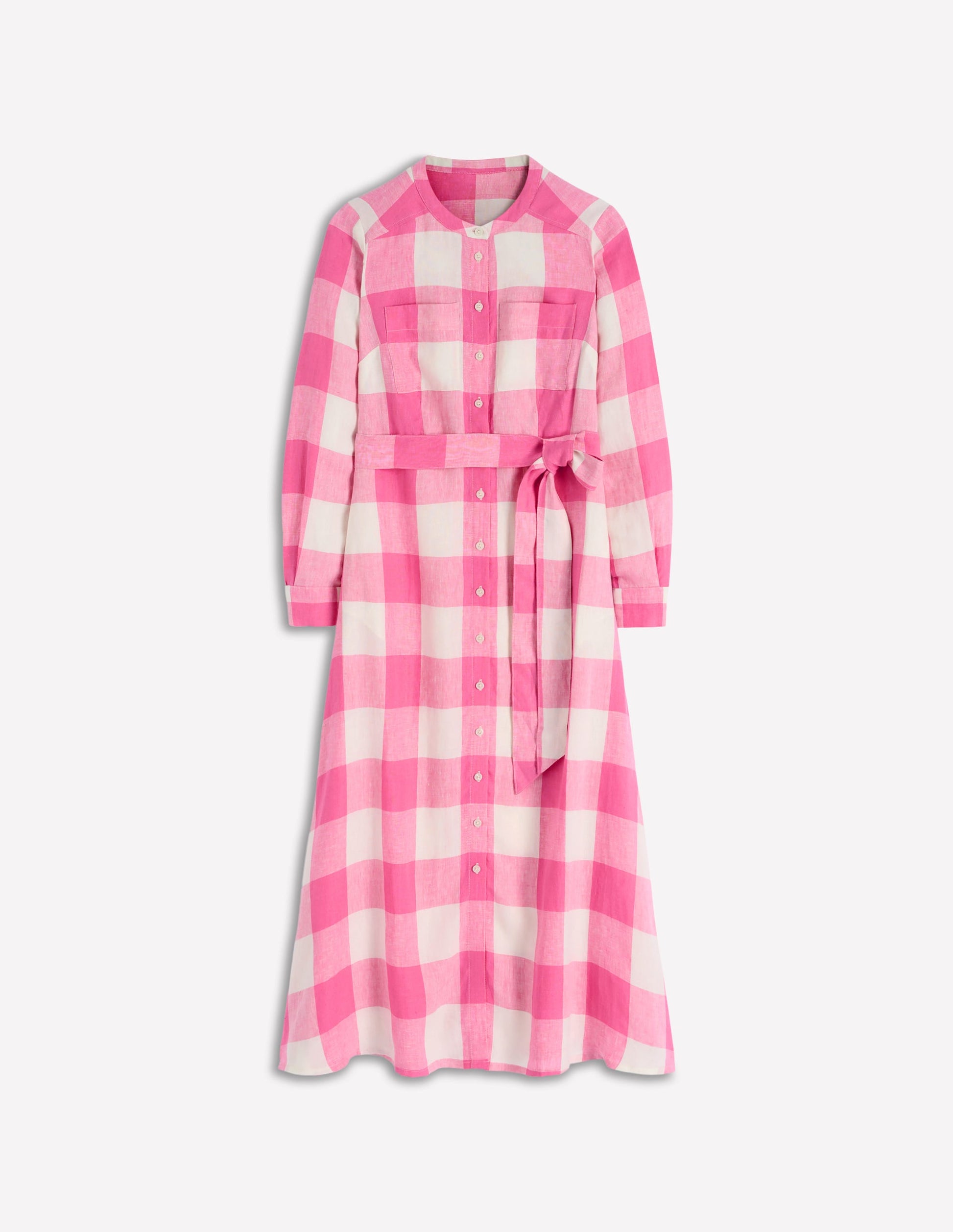 strapless open back dress Mollie Linen Shirt Dress-Pink Punch Gingham