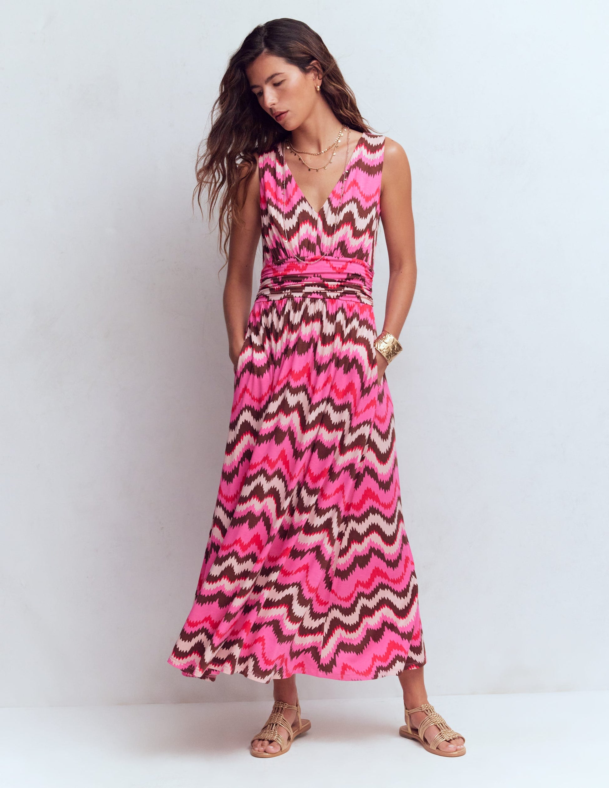 open lace back dress Maxi Printed Satin Dress 44 (FR) / Pink