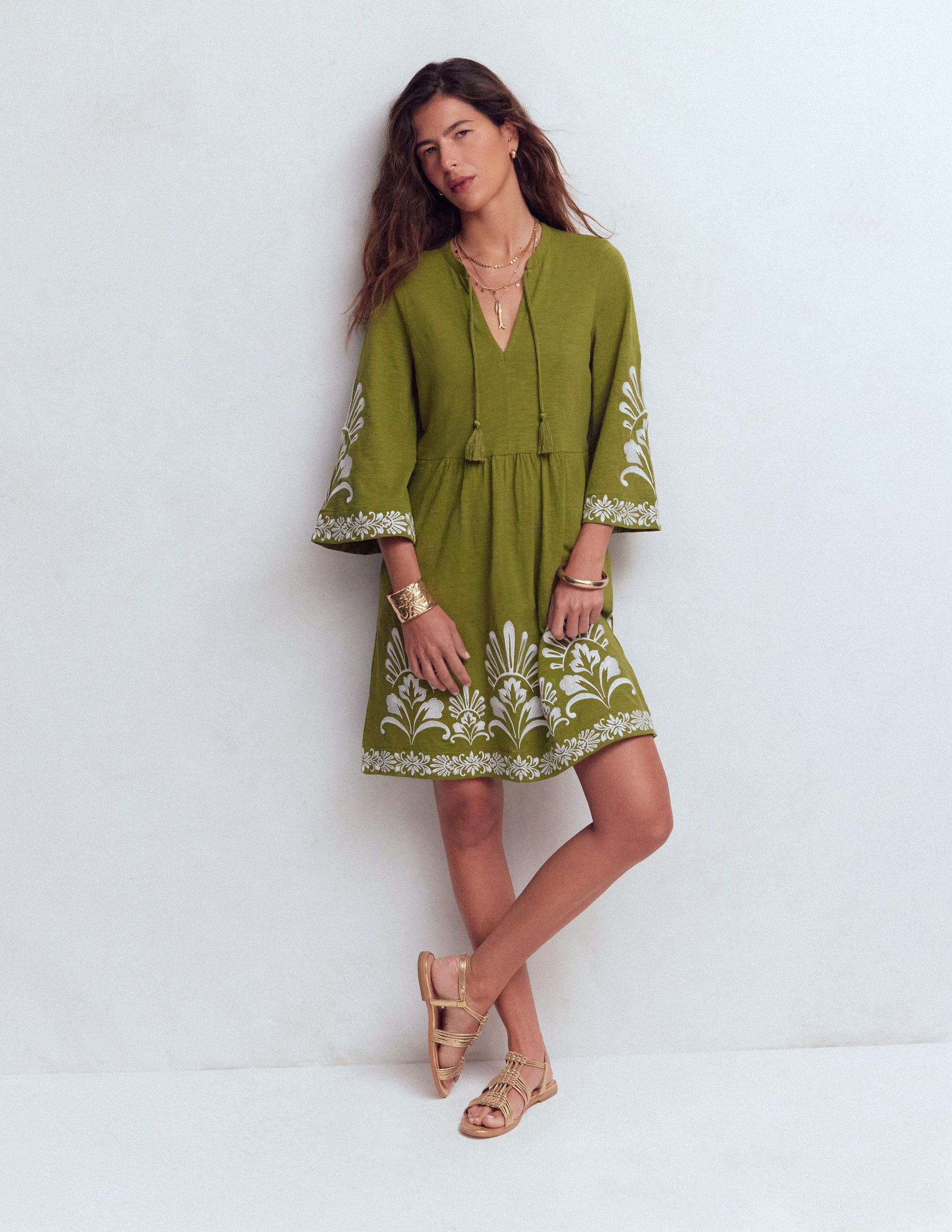 Boden Women's Short Kaftan Jersey Dress in Green | Size 0 Boden Women's Short Kaftan Jersey Dress in Green | Size 0