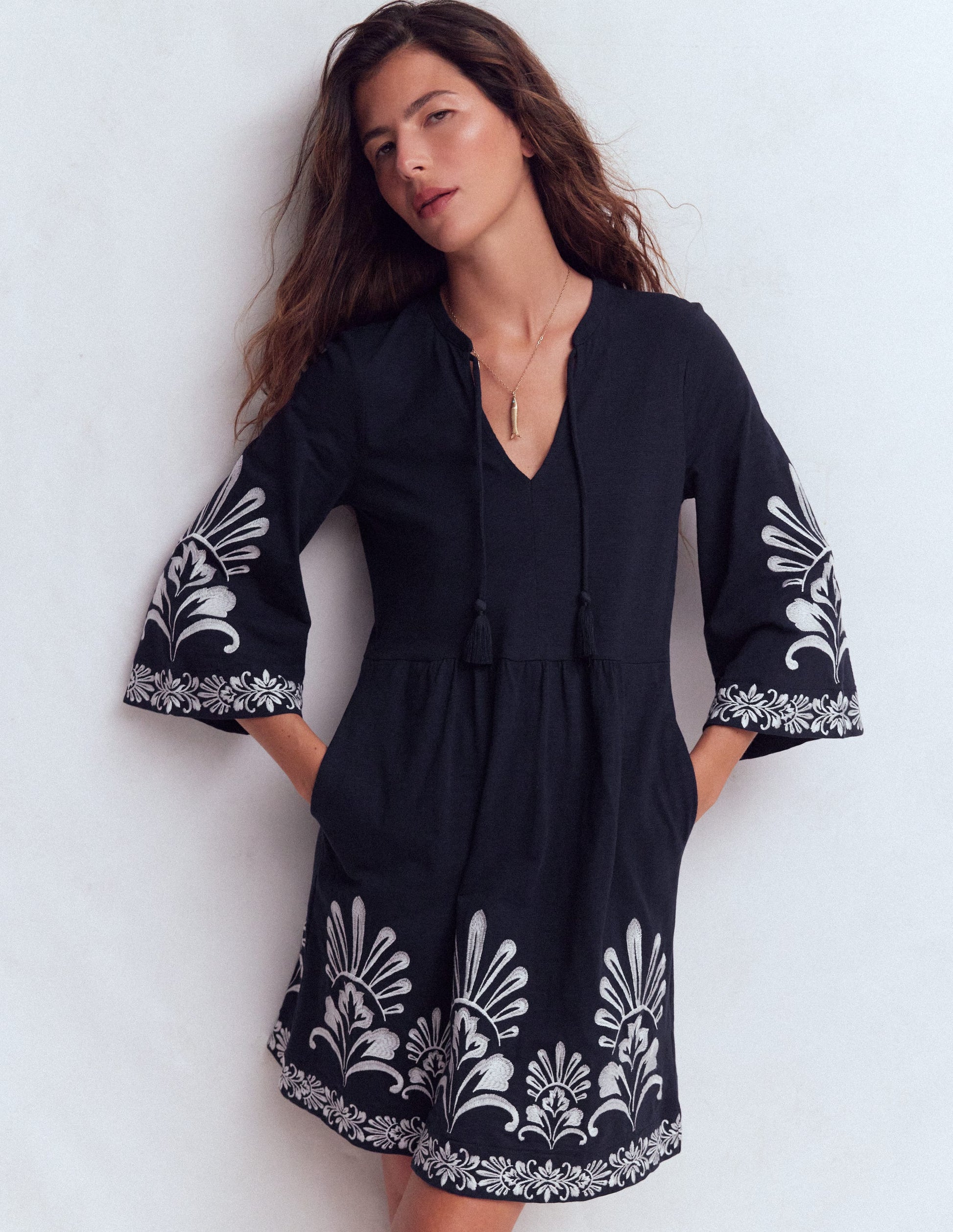 Boden Women's Short Kaftan Jersey Dress in Blue | Size 0 Boden Women's Short Kaftan Jersey Dress in Blue | Size 0