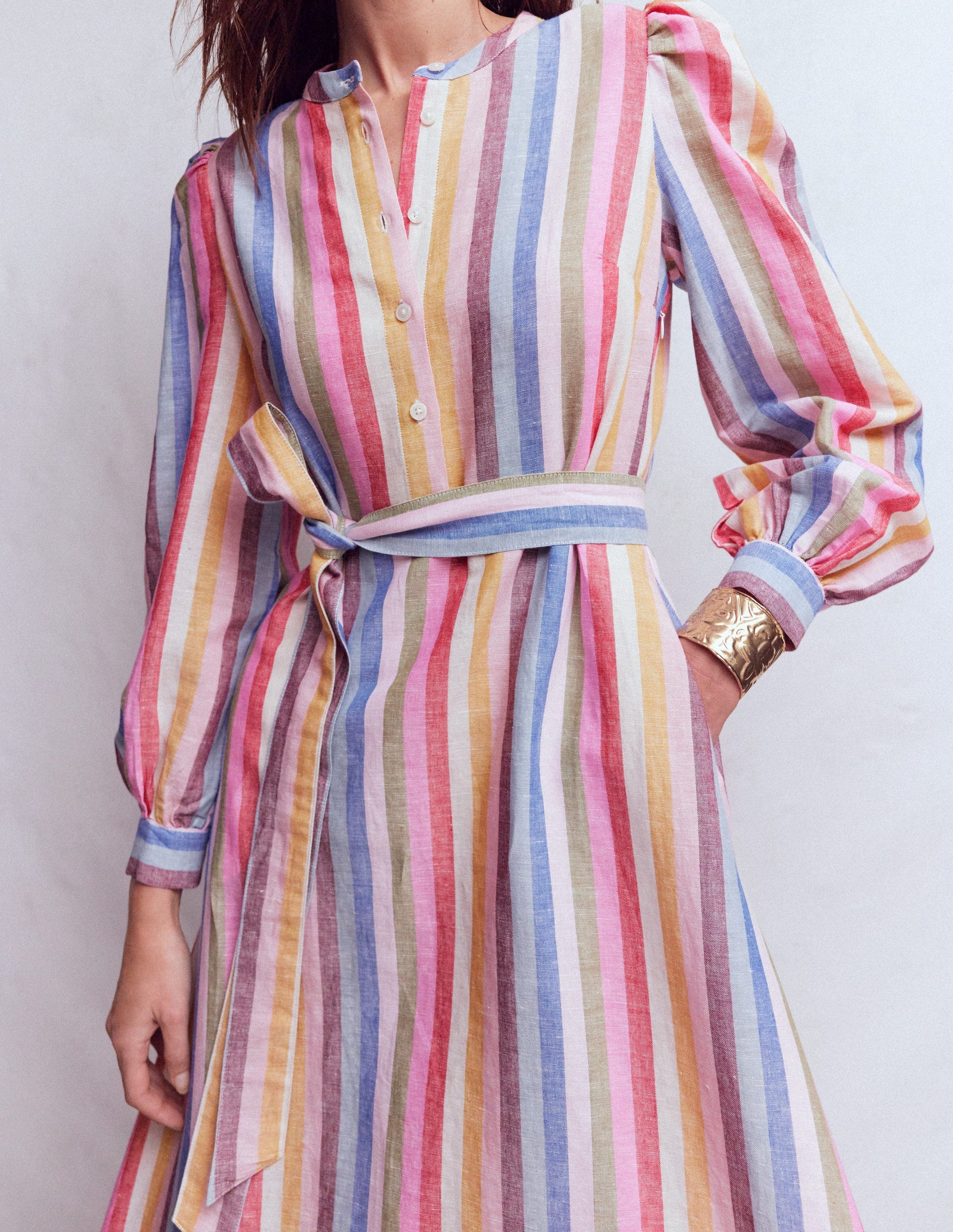 Ava Linen Blend Midi Dress-Pink, Green, Purple Multi-2