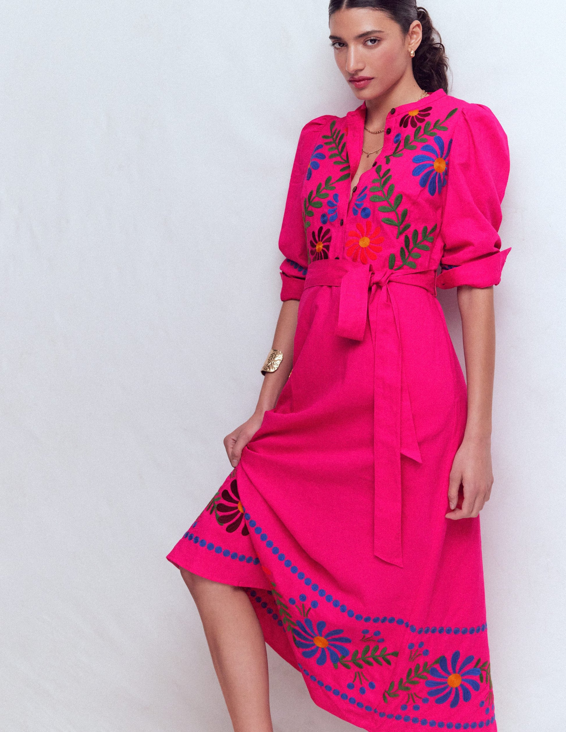 Boden Women's Ava Linen Blend Midi Dress in Pink | Size 6 Boden Women's Ava Linen Blend Midi Dress in Pink | Size 6