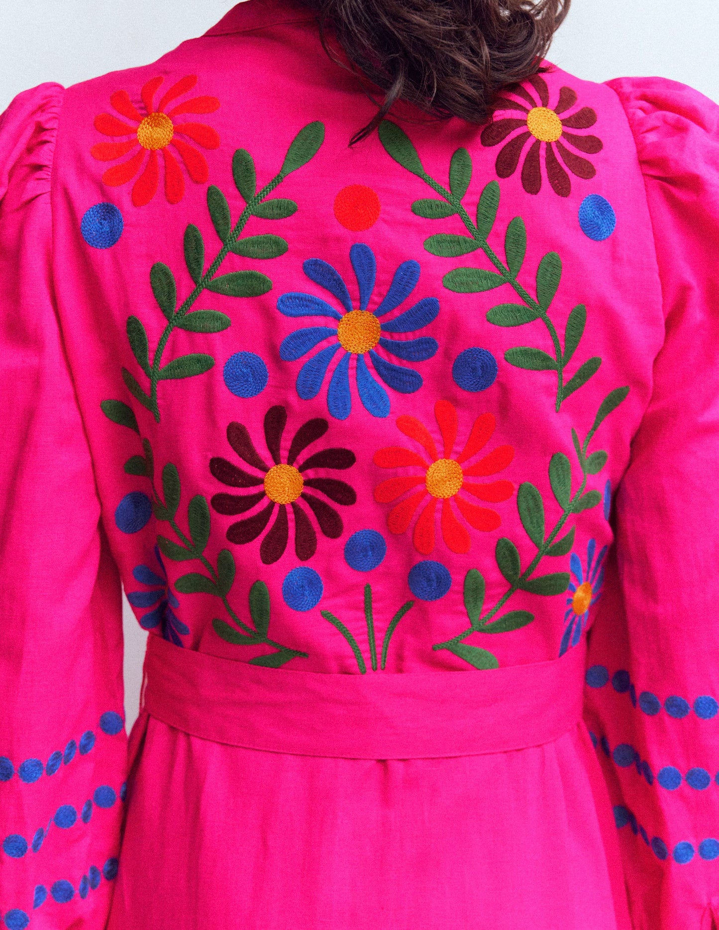 Ava Linen Blend Midi Dress-Multi Embroidery