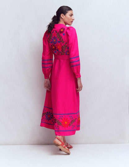 Ava Linen Blend Midi Dress-Multi Embroidery-4