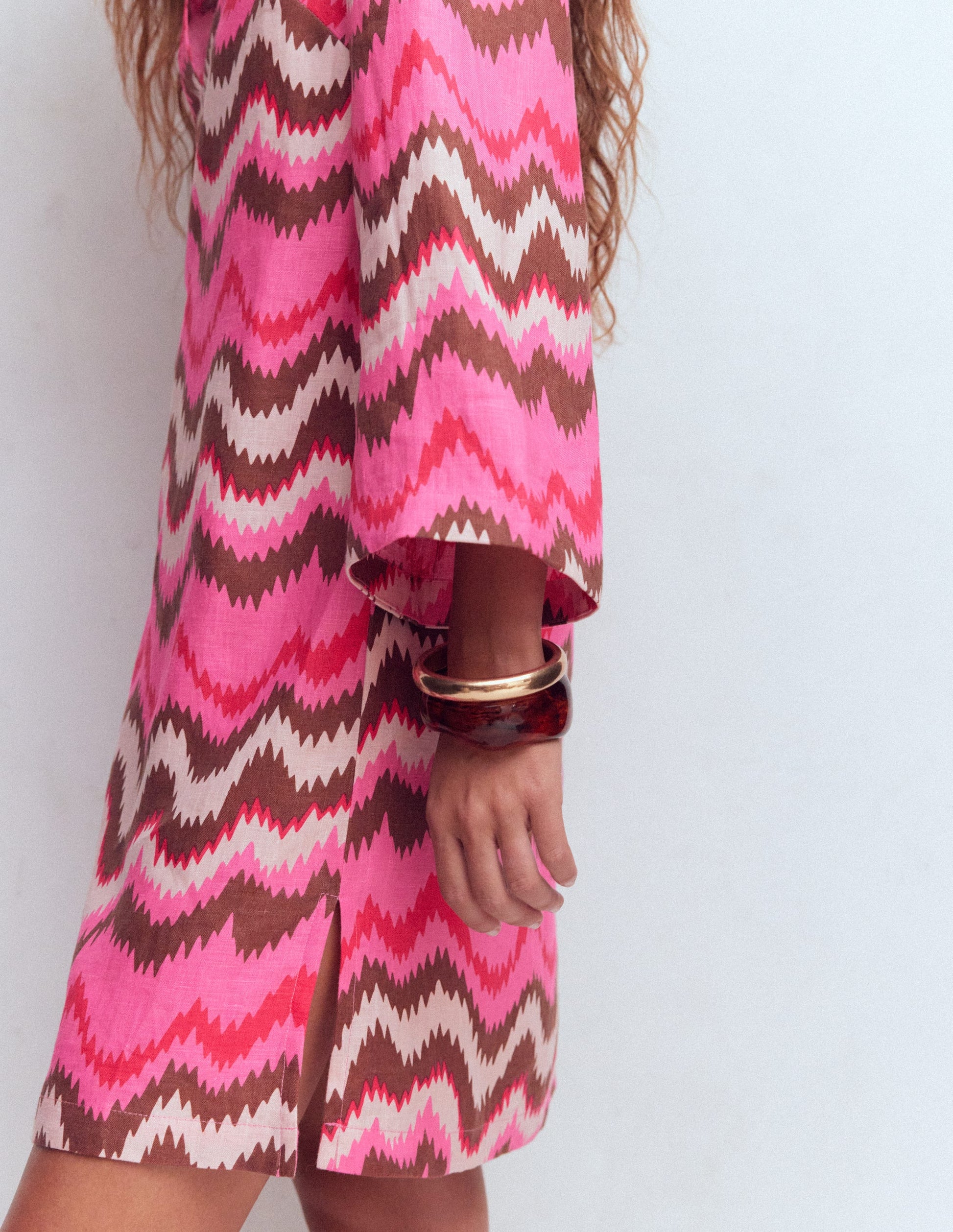 Carmen Linen Short Dress-Pink, Zig Zag Wave | Boden USA Carmen Linen Short Dress-Pink, Zig Zag Wave | Boden USA