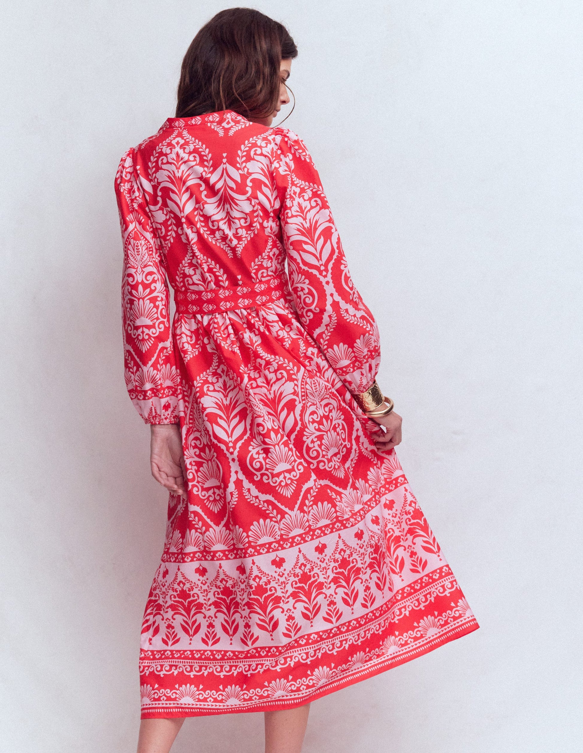 Cary Cotton Midi Dress-Red Ornamental Garden Mono-3