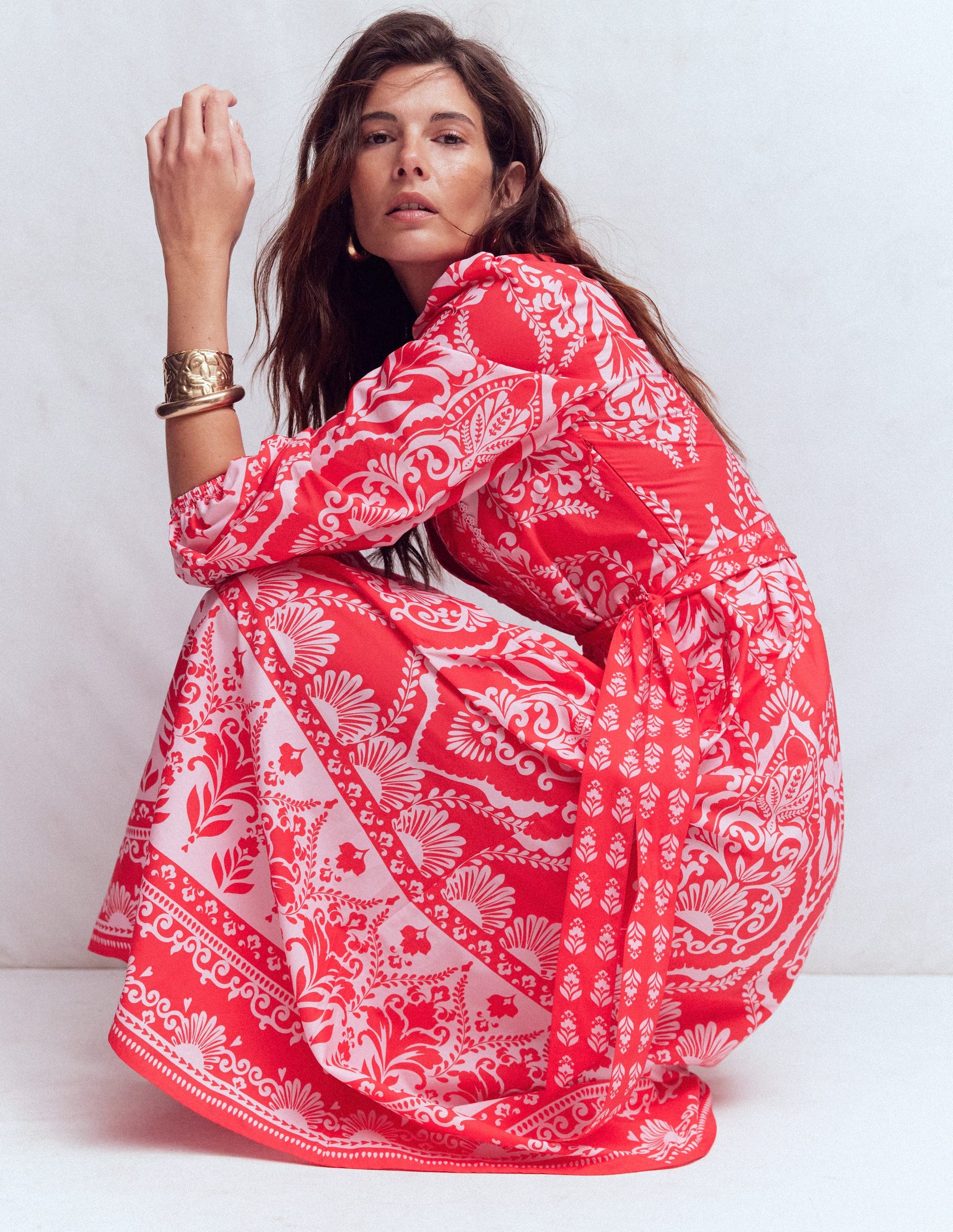 Cary Cotton Midi Dress-Red Ornamental Garden Mono | Boden USA Cary Cotton Midi Dress-Red Ornamental Garden Mono | Boden USA