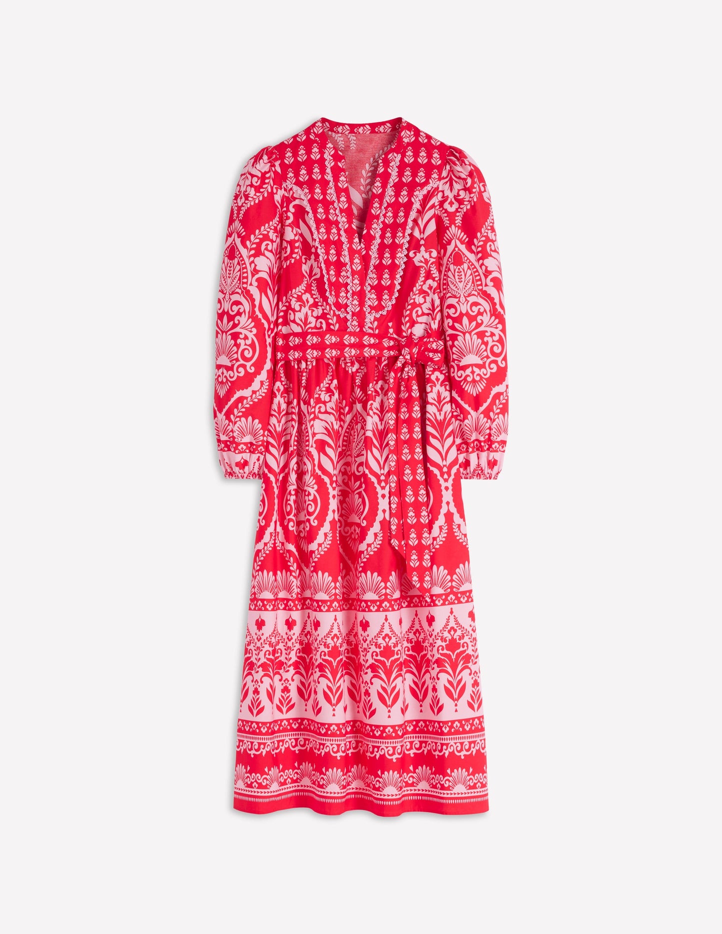 Cary Cotton Midi Dress-Red Ornamental Garden Mono