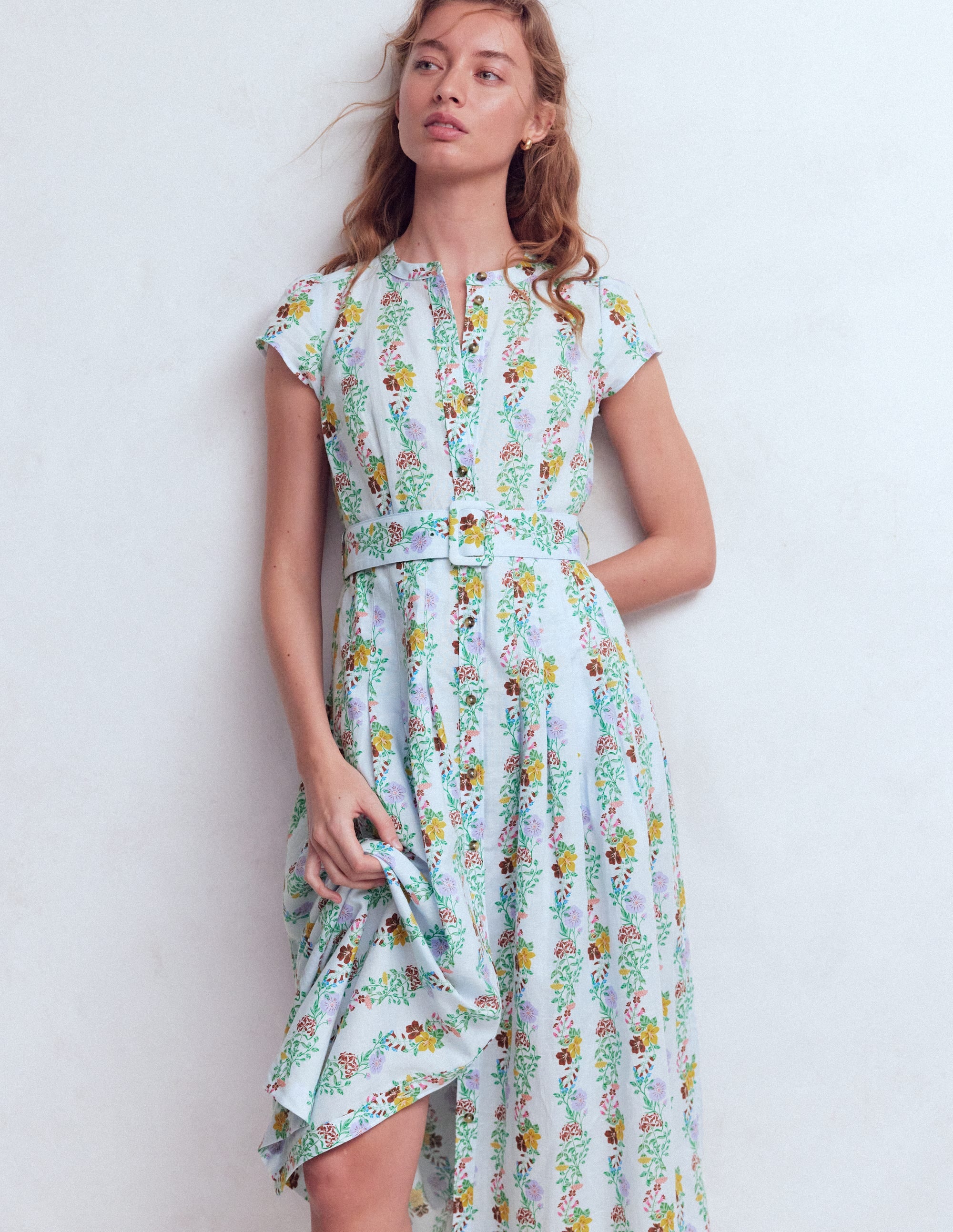 Arabella Linen Blend Dress-Ice Cube Blue, Blossom Trail - Image 2