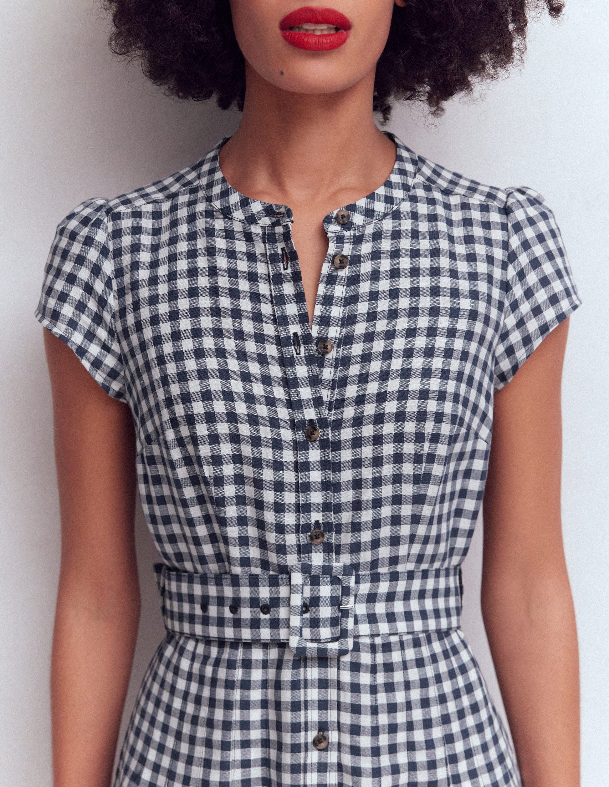 Arabella Linen Blend Dress-Navy Gingham | Boden USA Arabella Linen Blend Dress-Navy Gingham | Boden USA