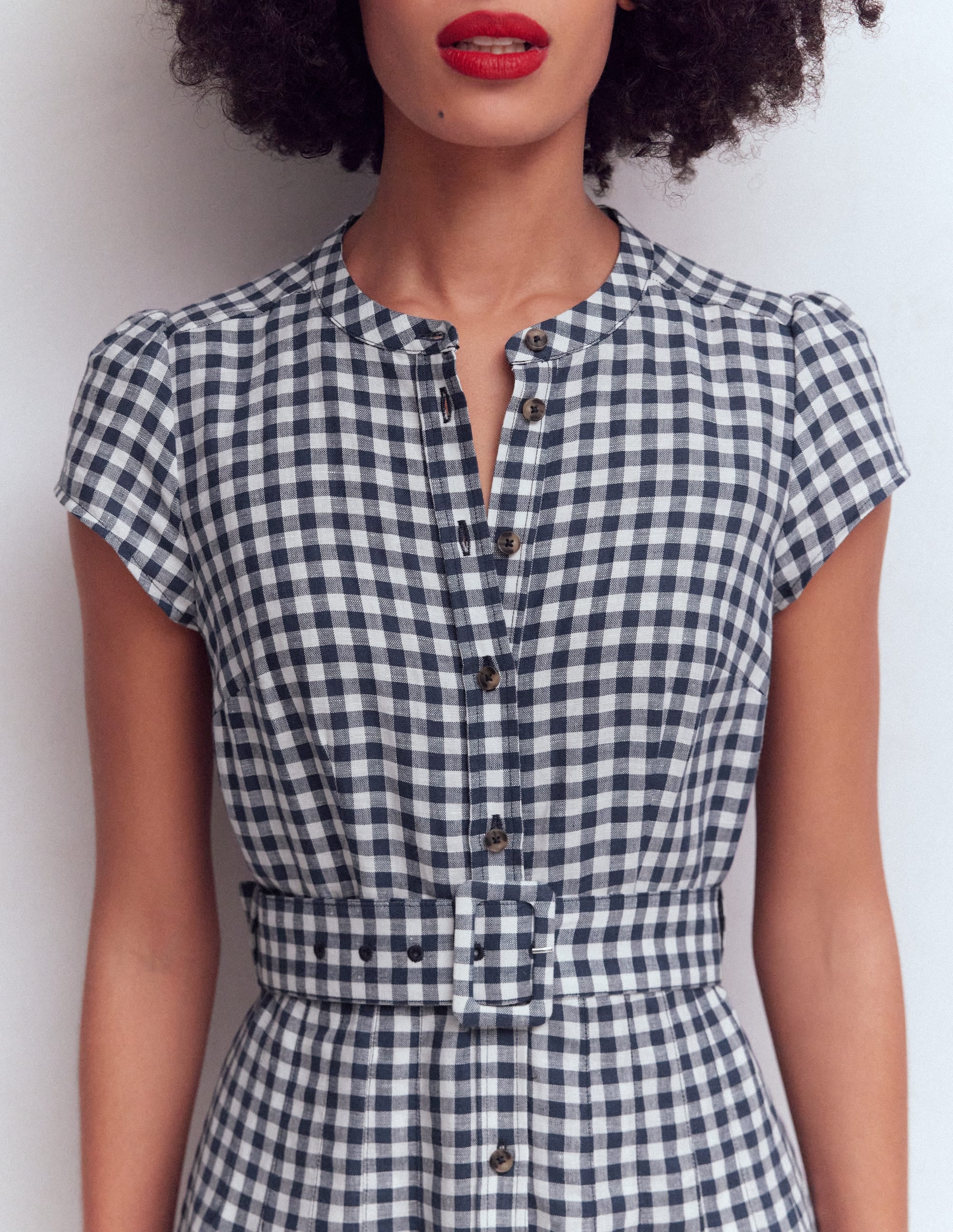Arabella Linen Blend Dress-Navy Gingham - Image 2