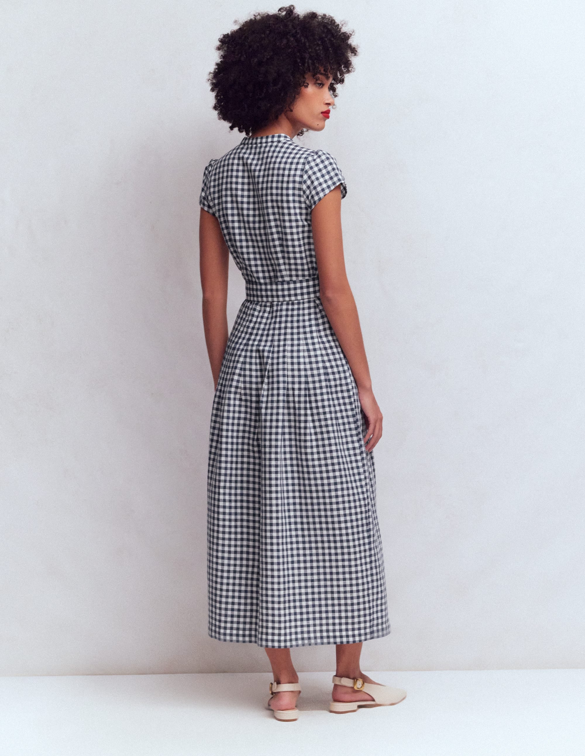 Arabella Linen Blend Dress-Navy Gingham - Image 3