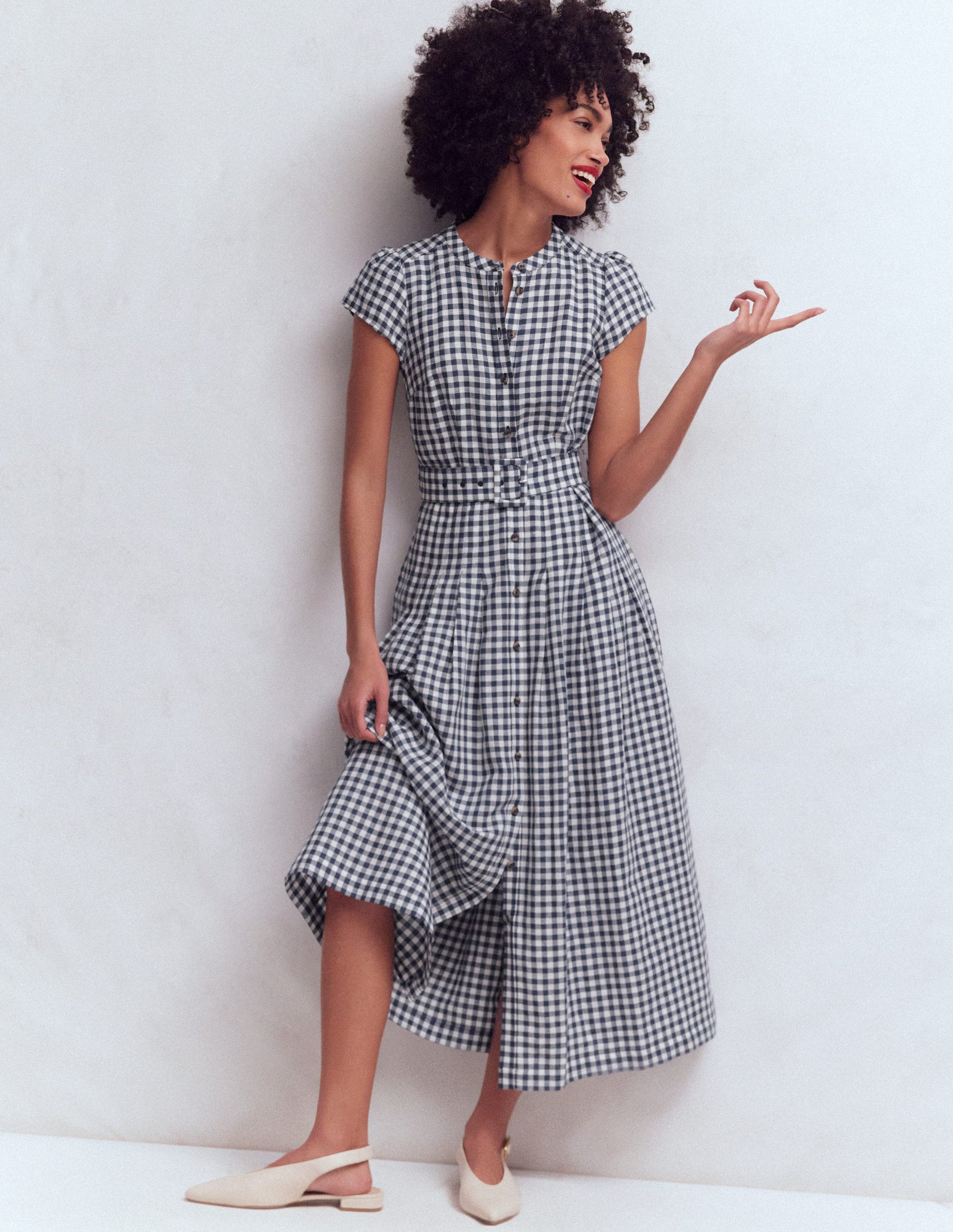 Arabella Linen Blend Dress-Navy Gingham-4
