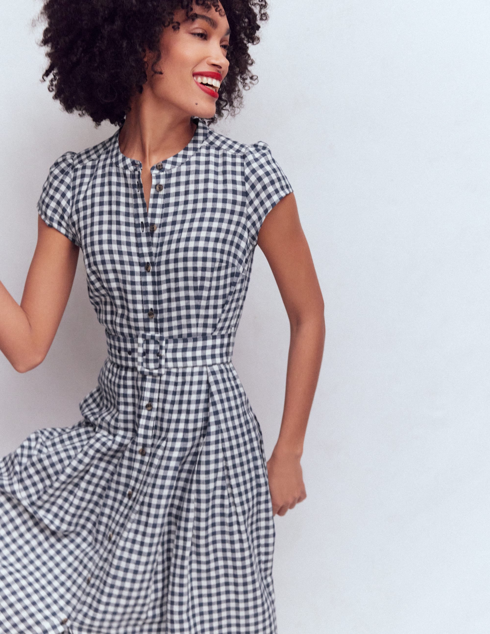 Arabella Linen Blend Dress-Navy Gingham - Image 5