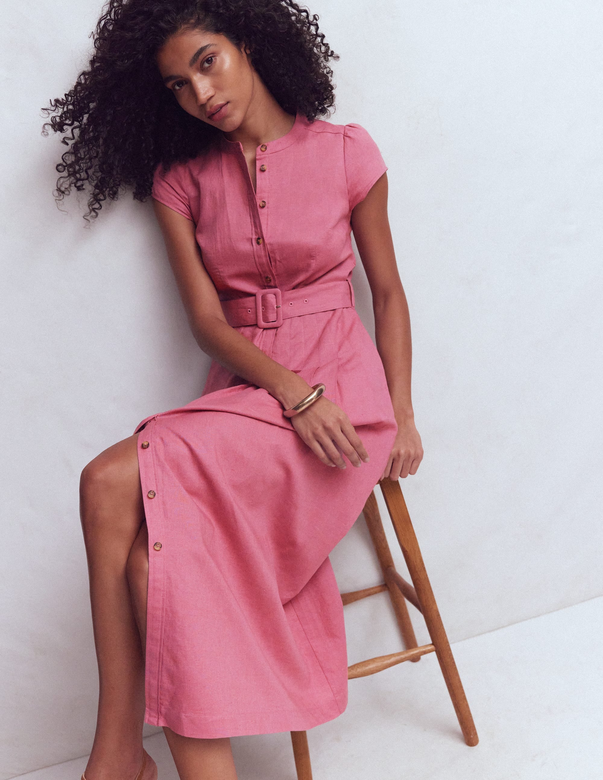 Boden Women's Arabella Linen Blend Dress in Pink