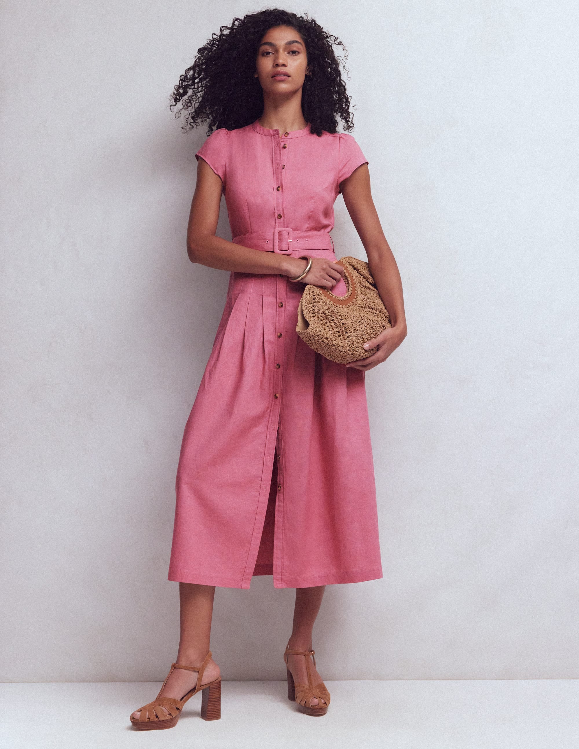 Arabella Linen Blend Dress - Pink Heather | Boden USA