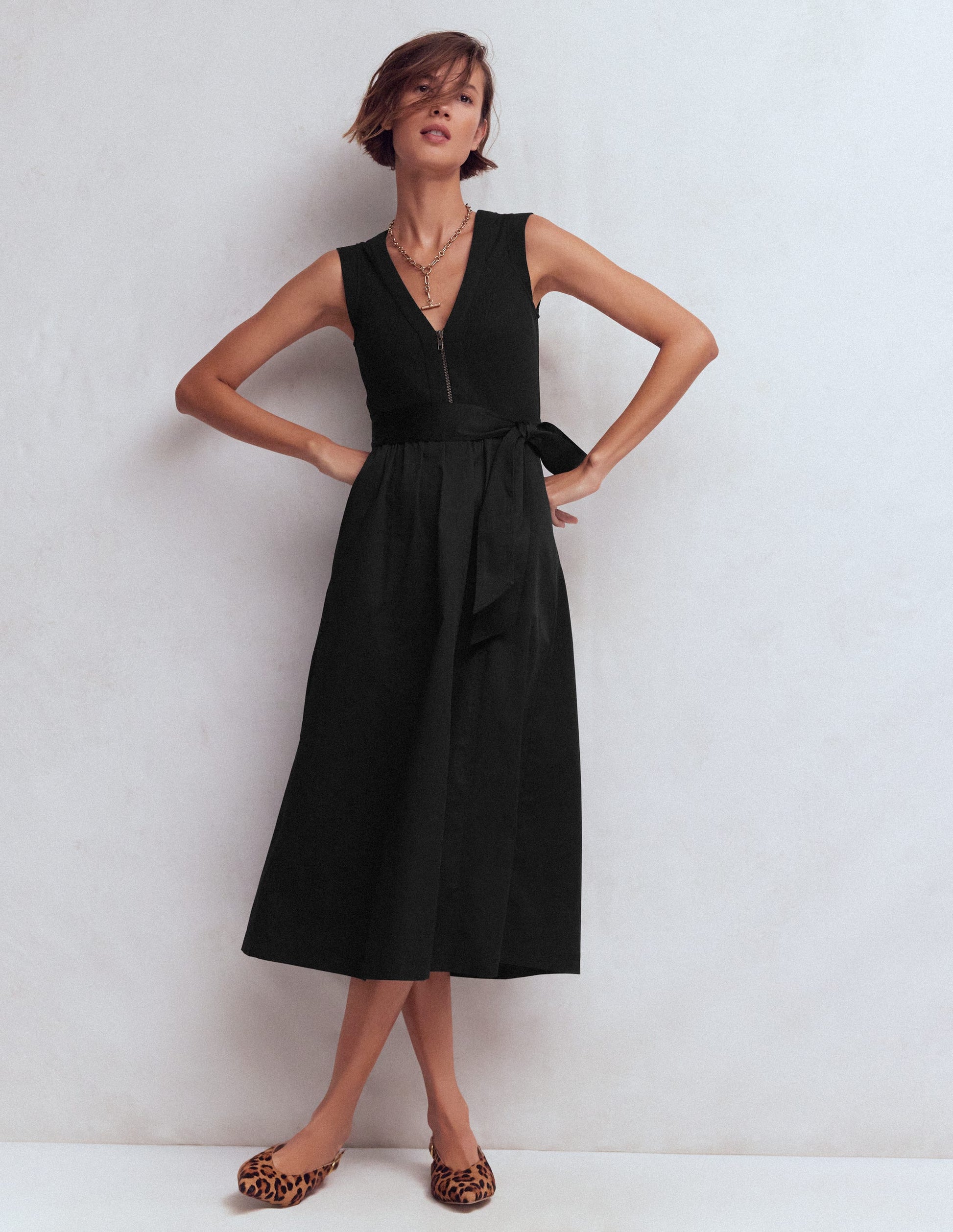 Zip-front Mix Media Dress-Black | Boden USA Zip-front Mix Media Dress-Black | Boden USA
