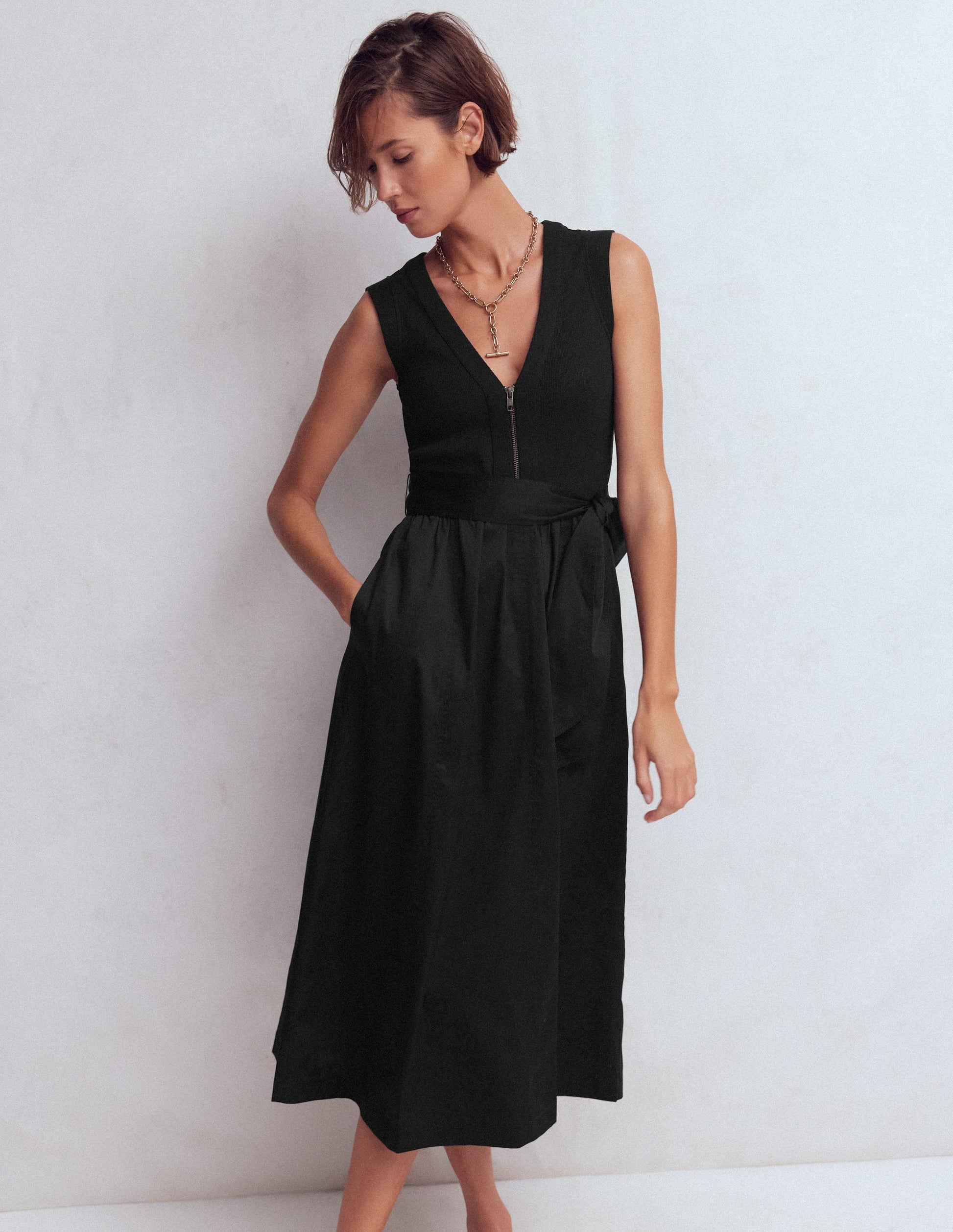 Boden Women's Zip-front Mix Media Dress in Black