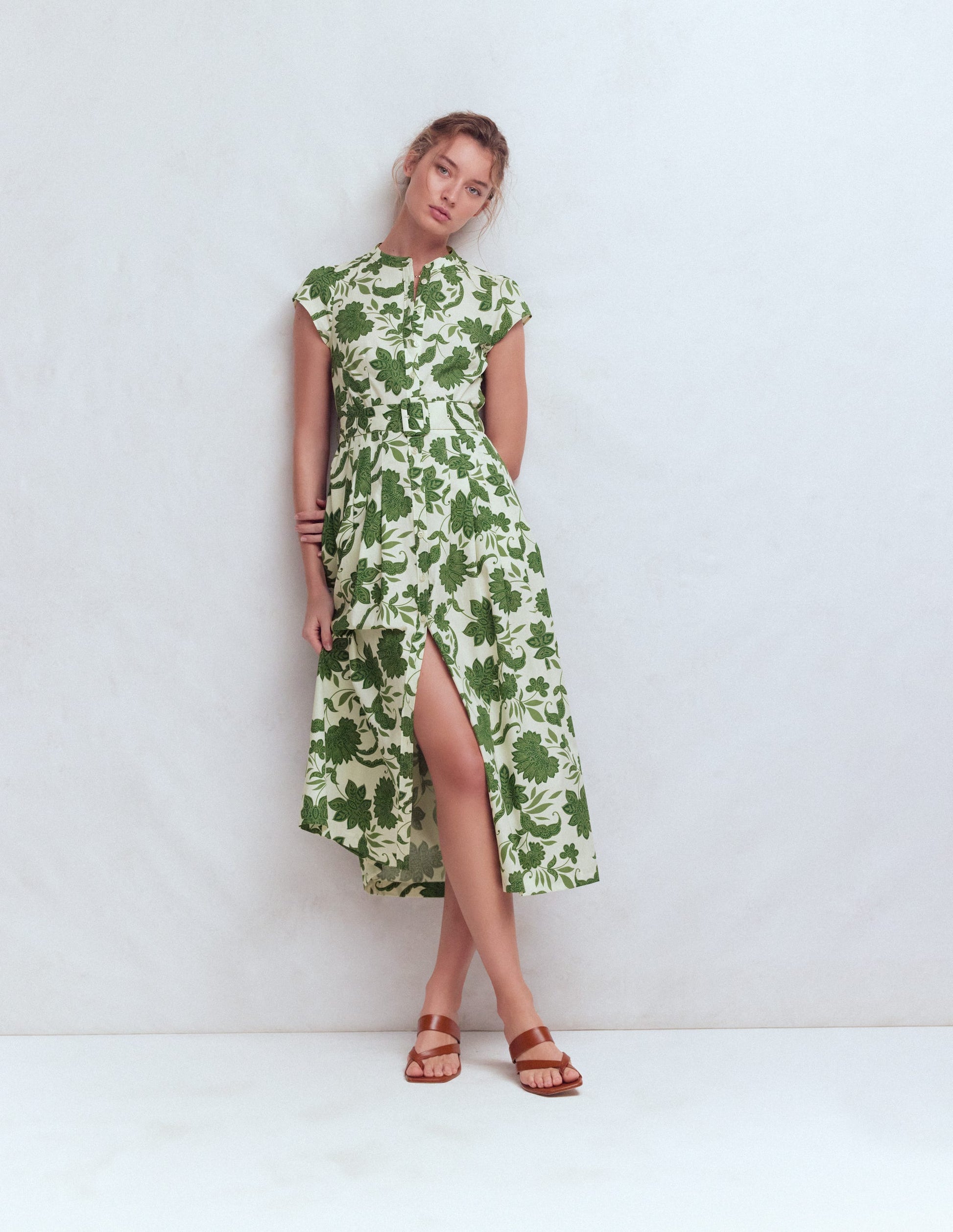 Arabella Cotton Maxi Dress-Green Elegant Blossom-1