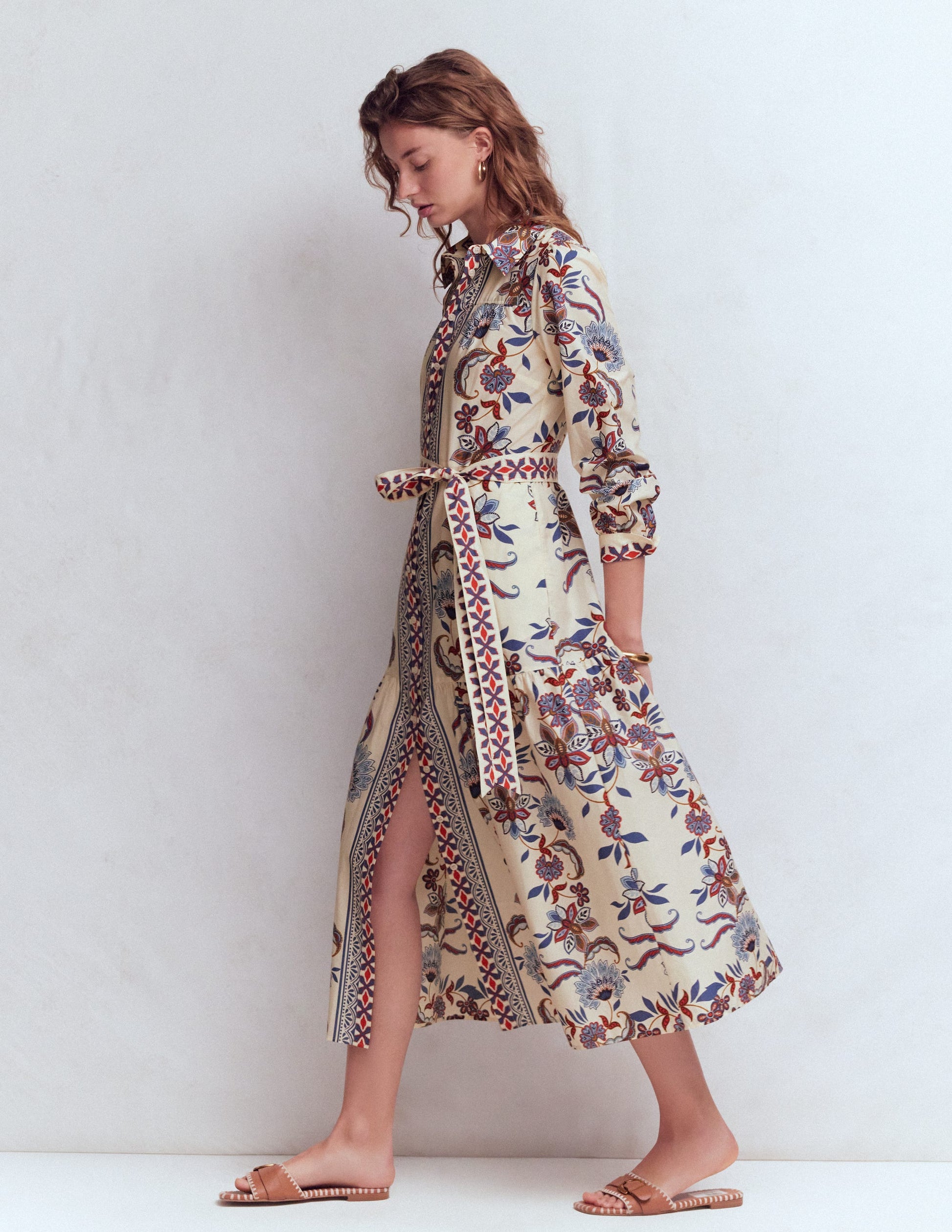 Ellie Cotton Maxi Shirt Dress-Elegant Blossom Placement-5