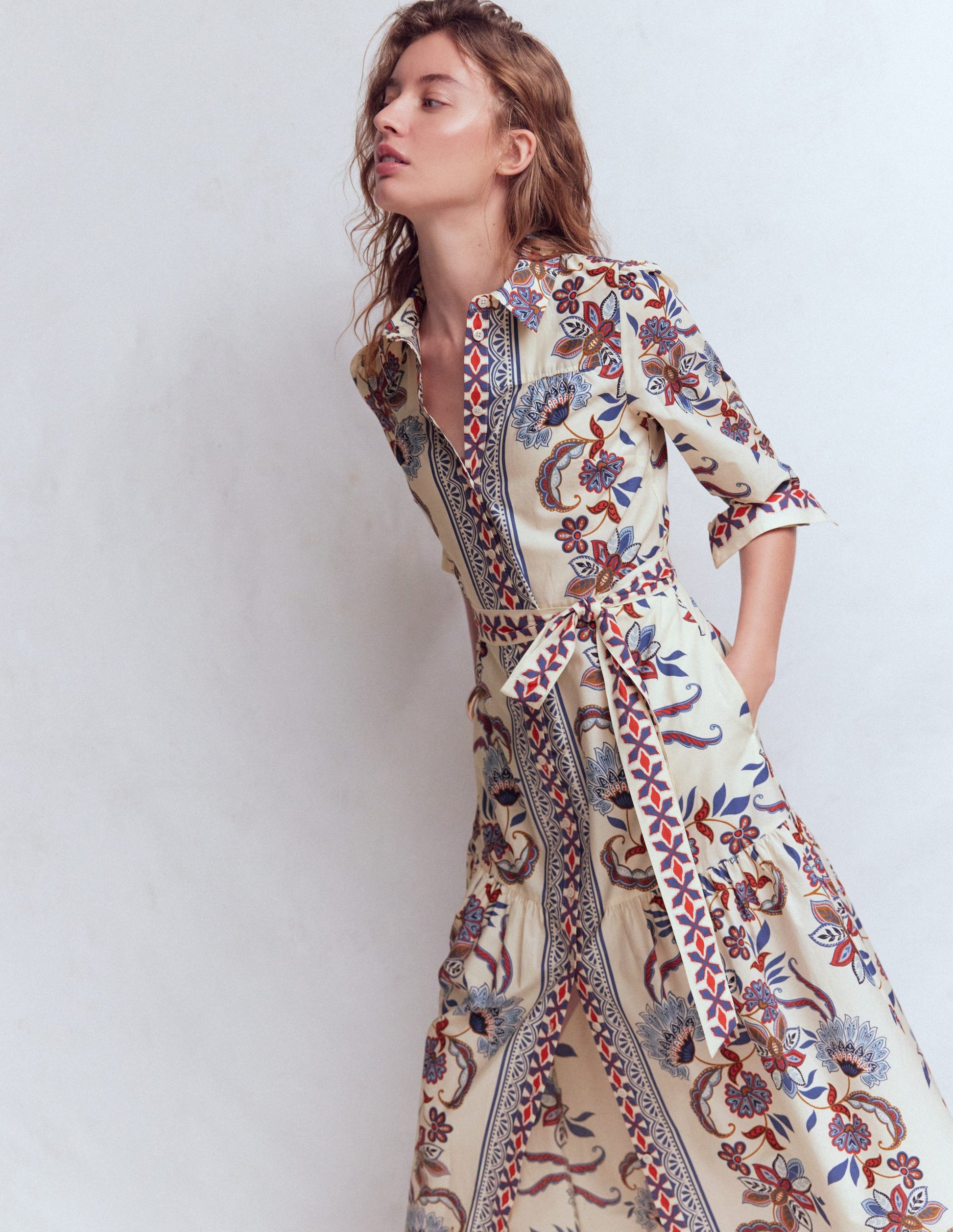 Ellie Cotton Maxi Shirt Dress-Elegant Blossom Placement-6