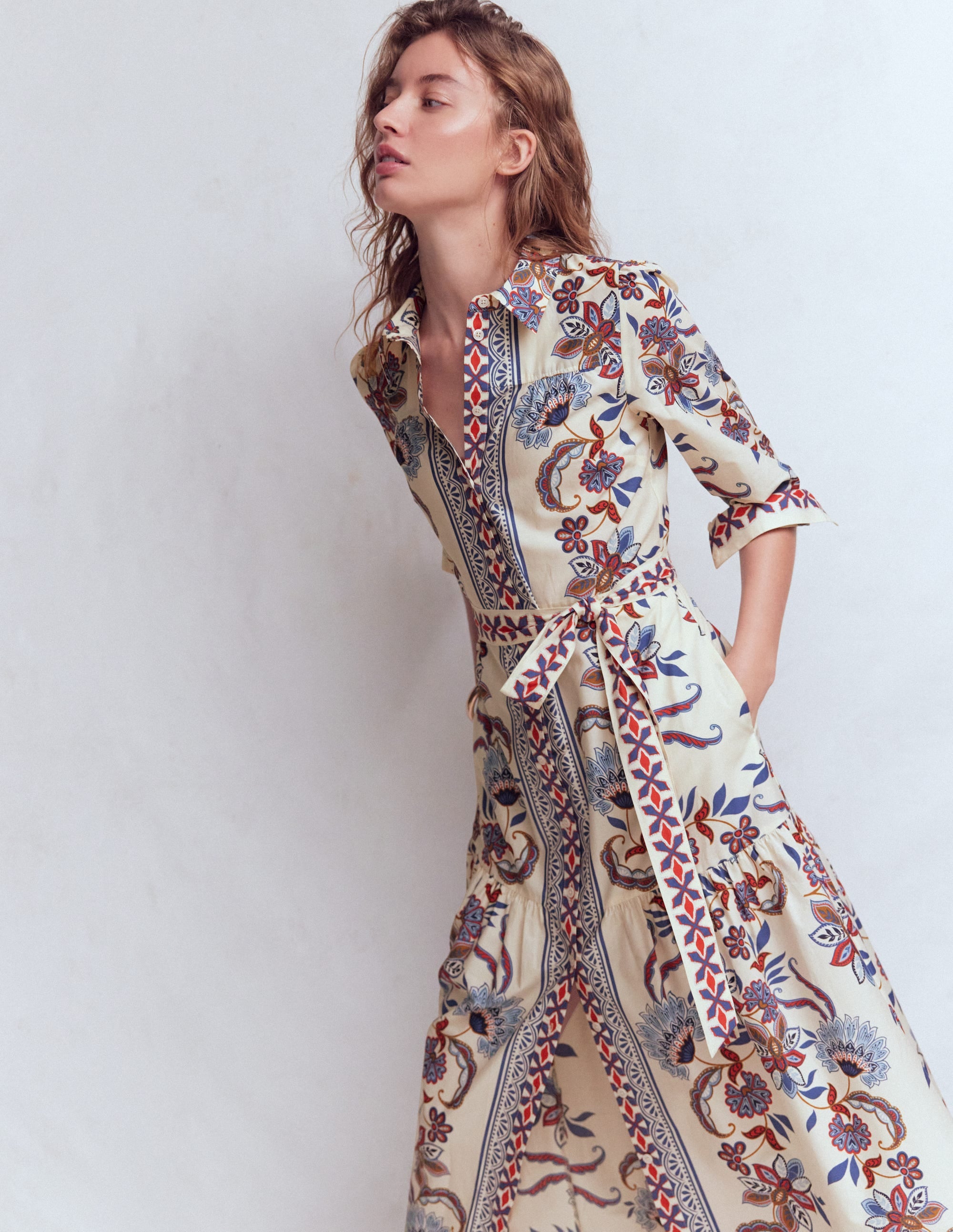 Ellie Cotton Maxi Shirt Dress-Elegant Blossom Placement - Image 5