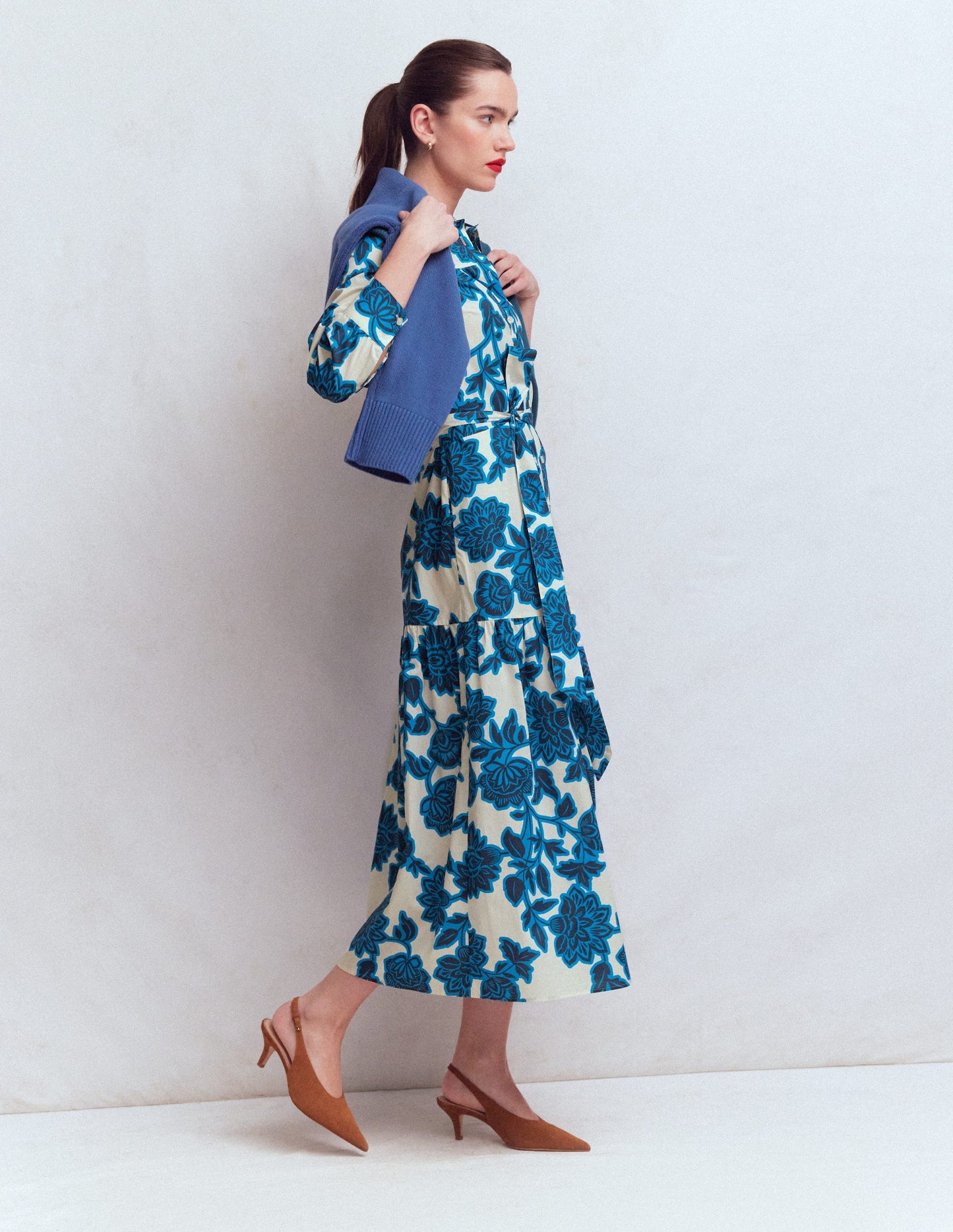 Ellie Cotton Maxi Shirt Dress-Ivory Floral Frenzy