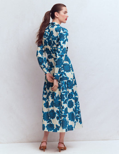 Ellie Cotton Maxi Shirt Dress-Ivory Floral Frenzy-3
