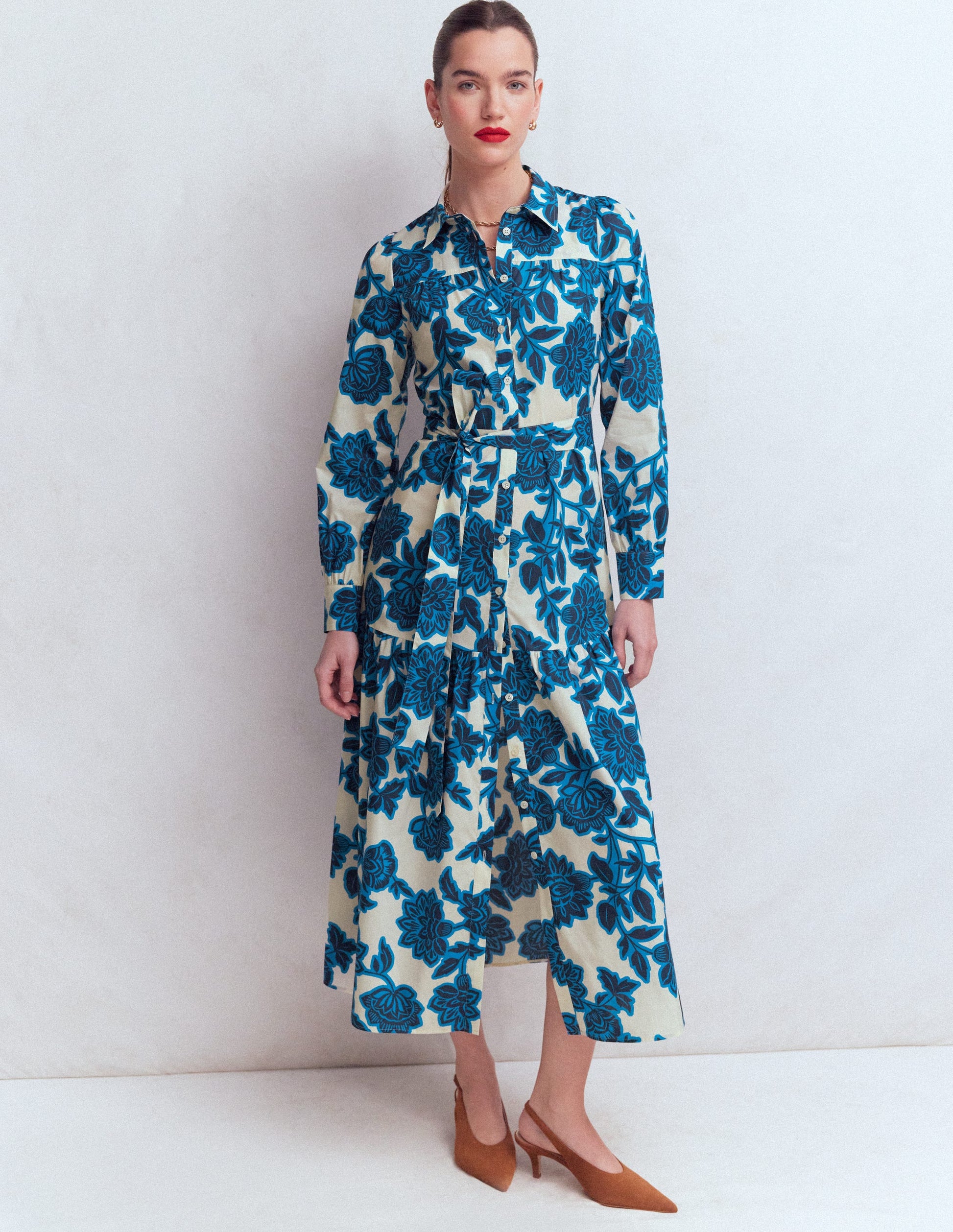 Ellie Cotton Maxi Shirt Dress-Ivory Floral Frenzy-4